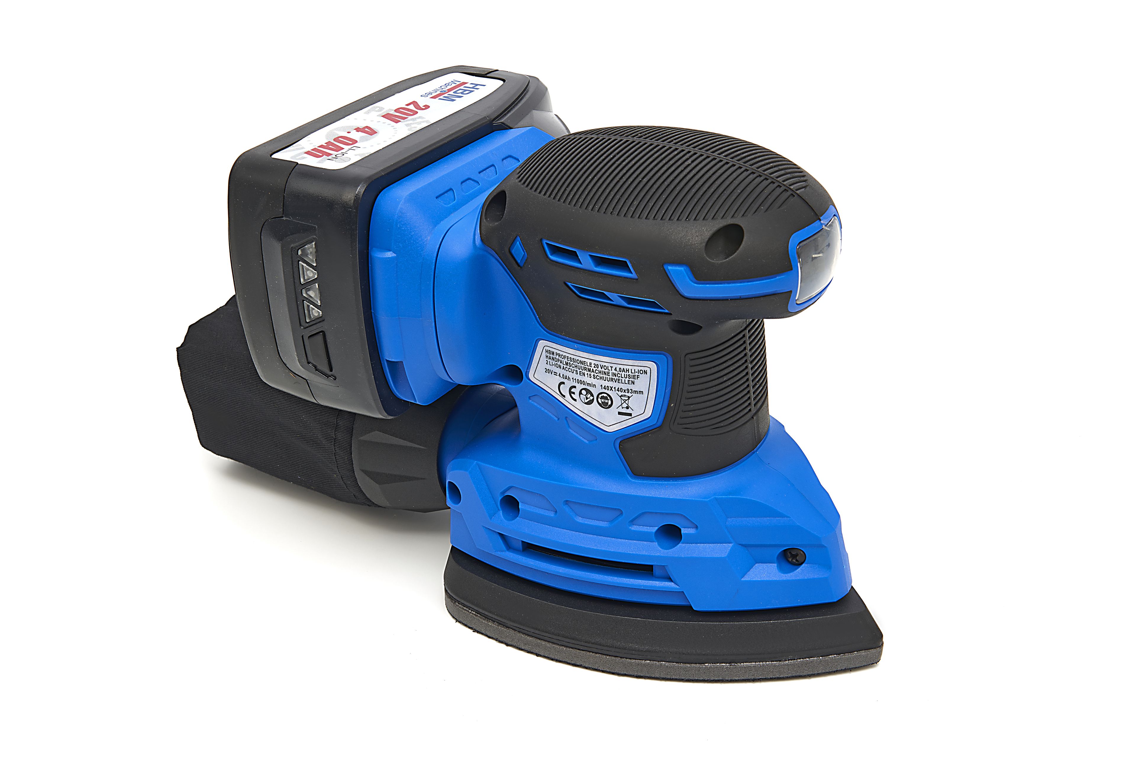 Máquina de lijado de palma HBM Profesional de 20 Voltios 4,0AH Lion con 2 baterías Lion y 15 hojas de lijado Image 3