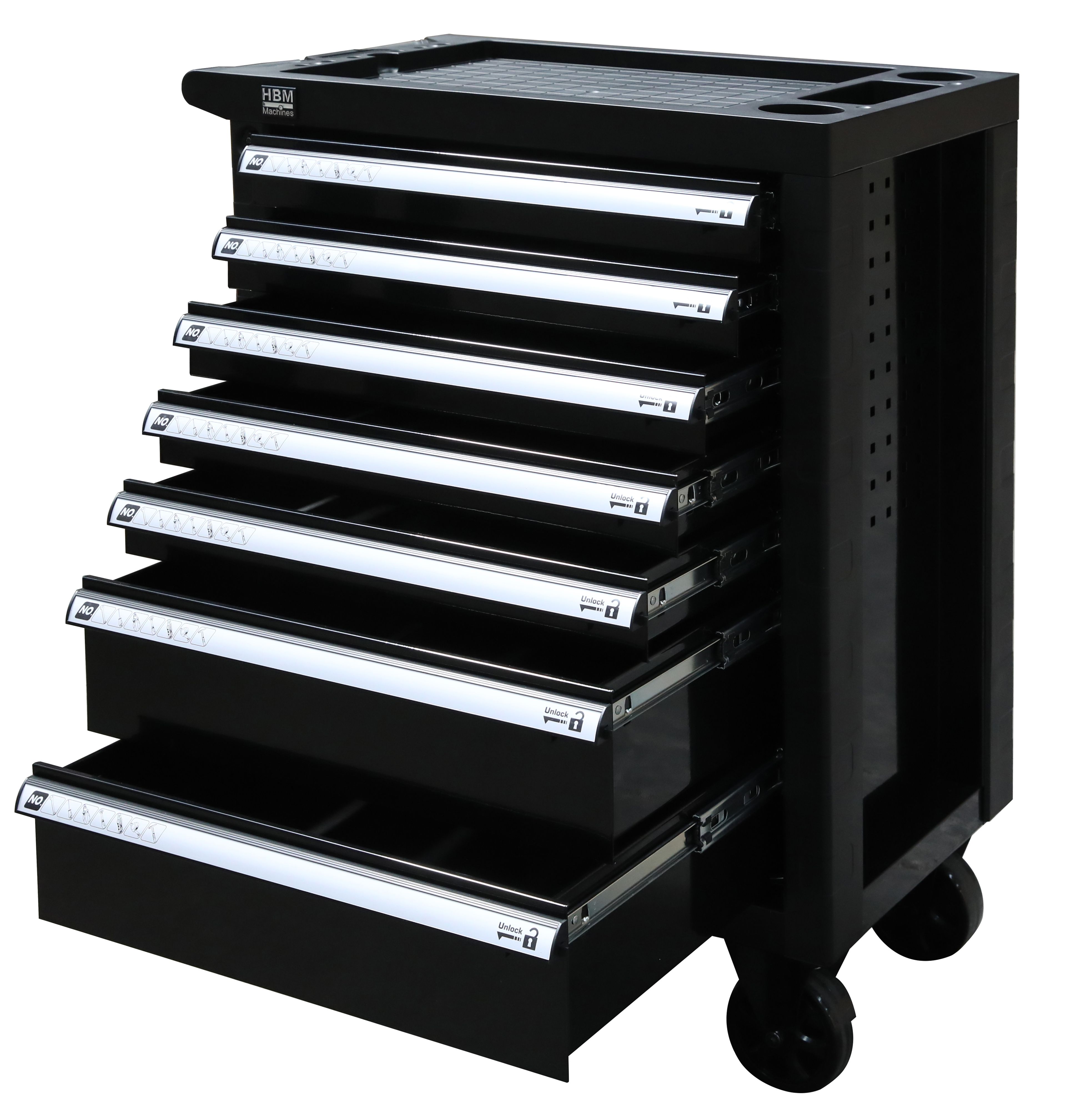 Carro de herramientas HBM 7 cajones, 76,5 cm, negro Image 2