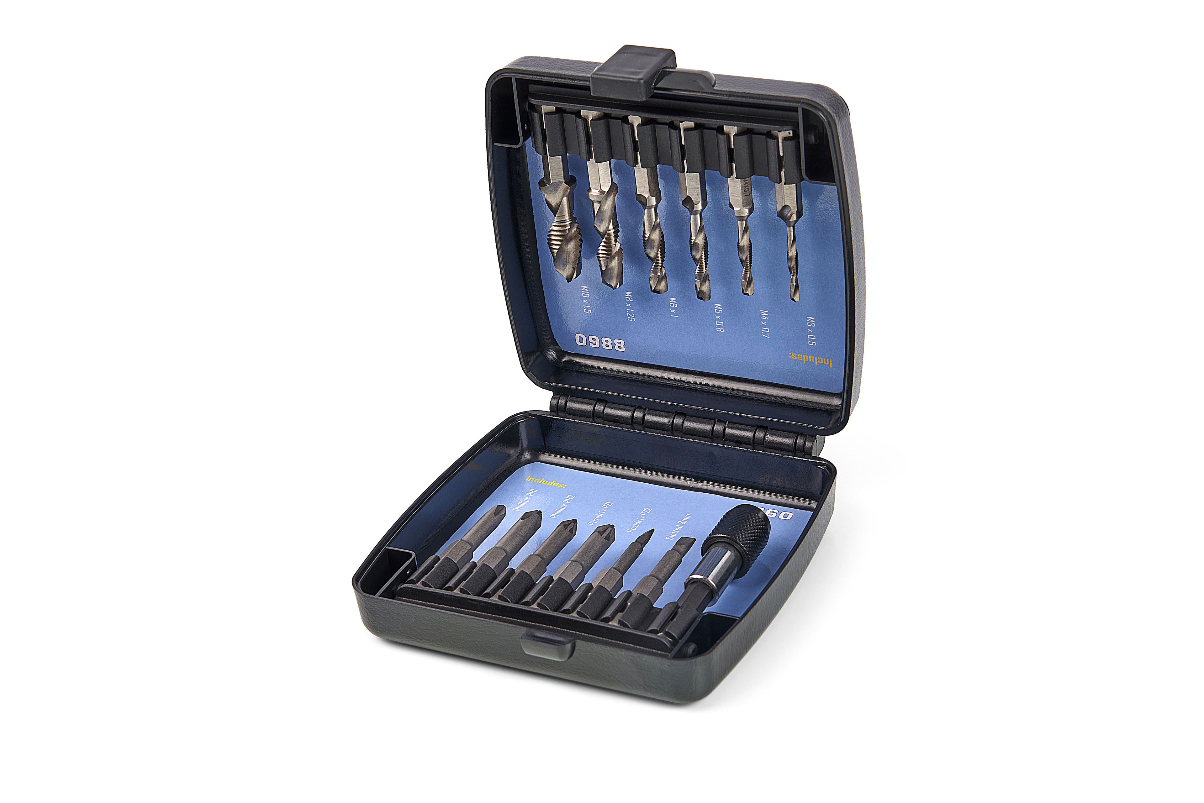 HBM Ensemble de tarauds et embouts combinés de 14 pièces avec porte-embouts