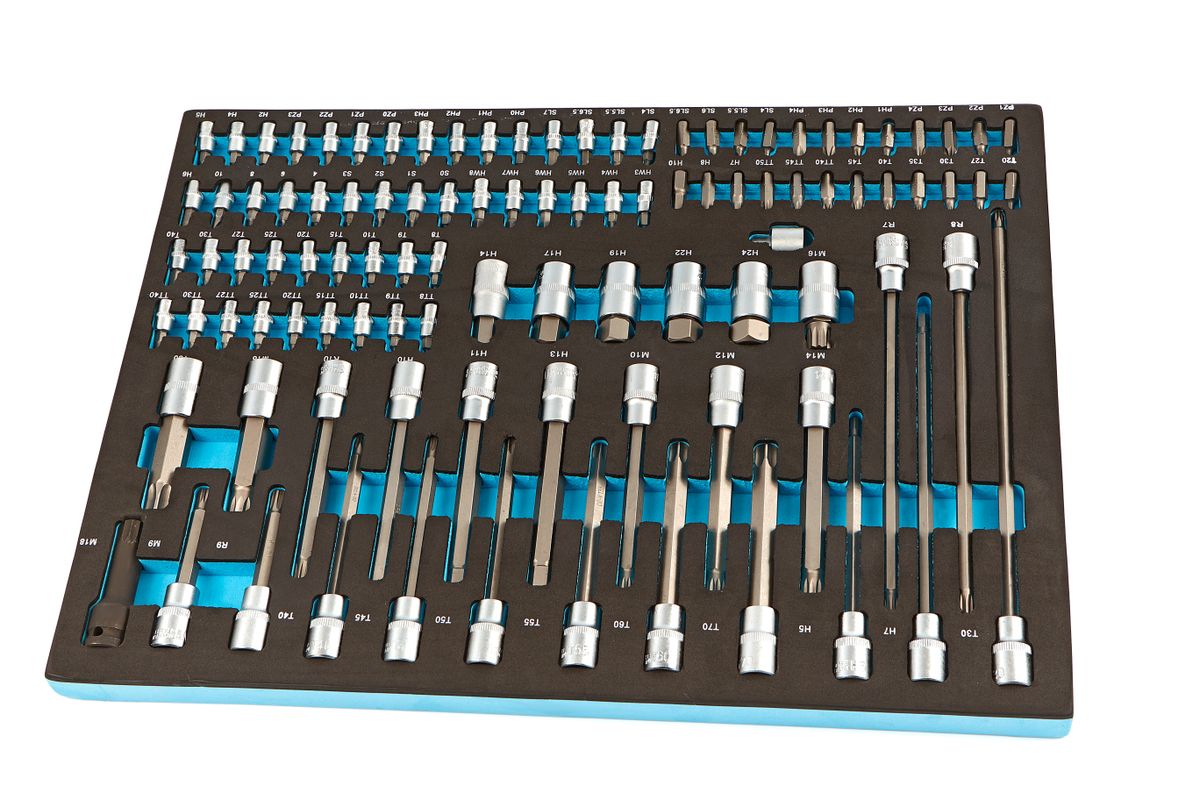 Set de llaves HBM 101 de 50 piezas y juego de bits con inserción de espuma para carro de herramientas