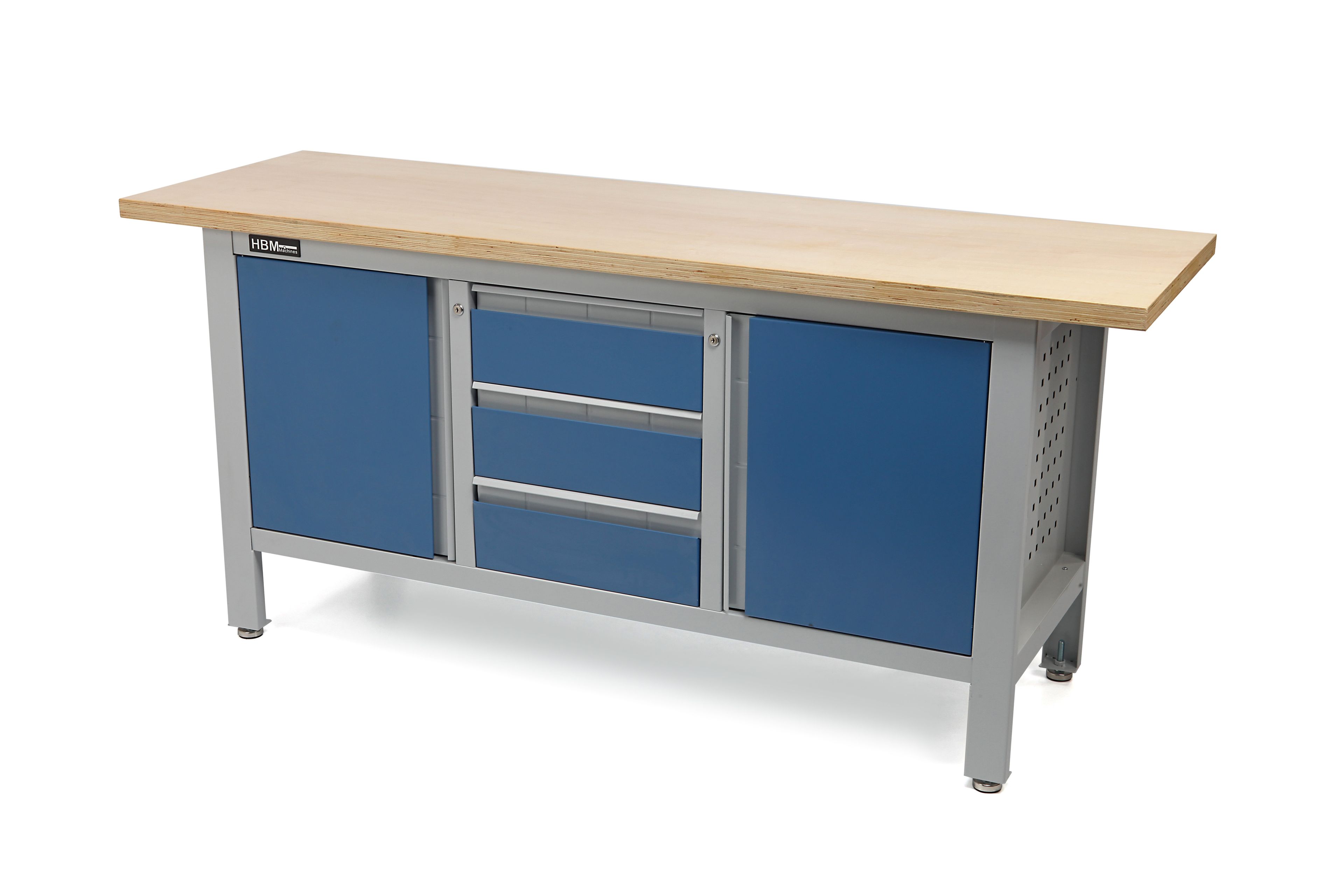 HBM 169 cm Werkbank mit drei Schubladen und zwei Türen