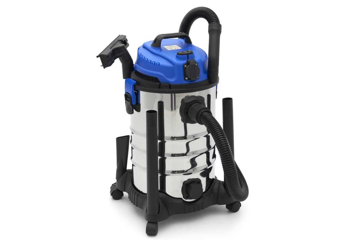 Aspiradora HBM de 30 litros de acero inoxidable para líquidos y sólidos con interruptor automático de 1400 W