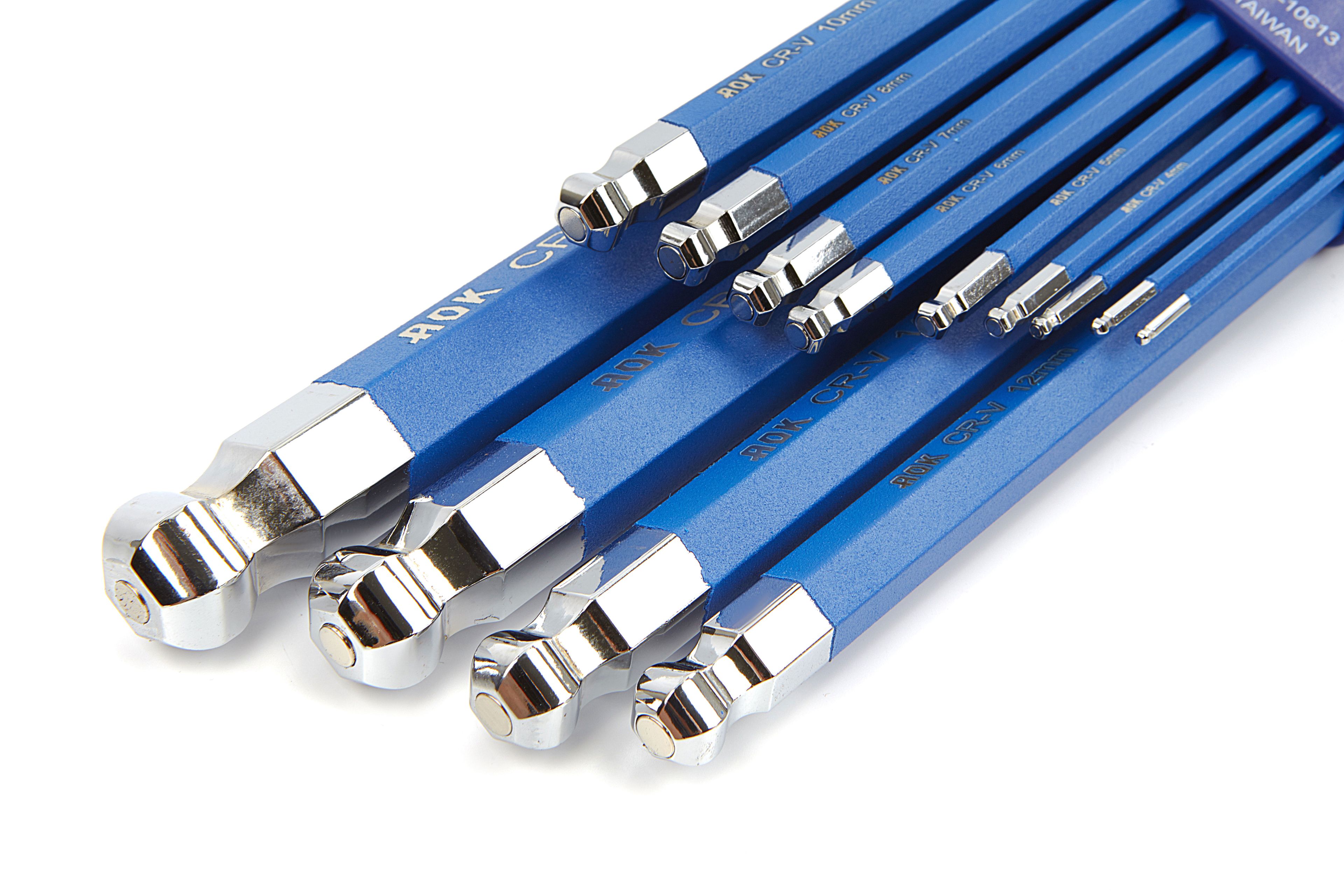 AOK 13 Delige Lange Metrische Inbussleutelset met magneet, GROTE MATEN Image 3