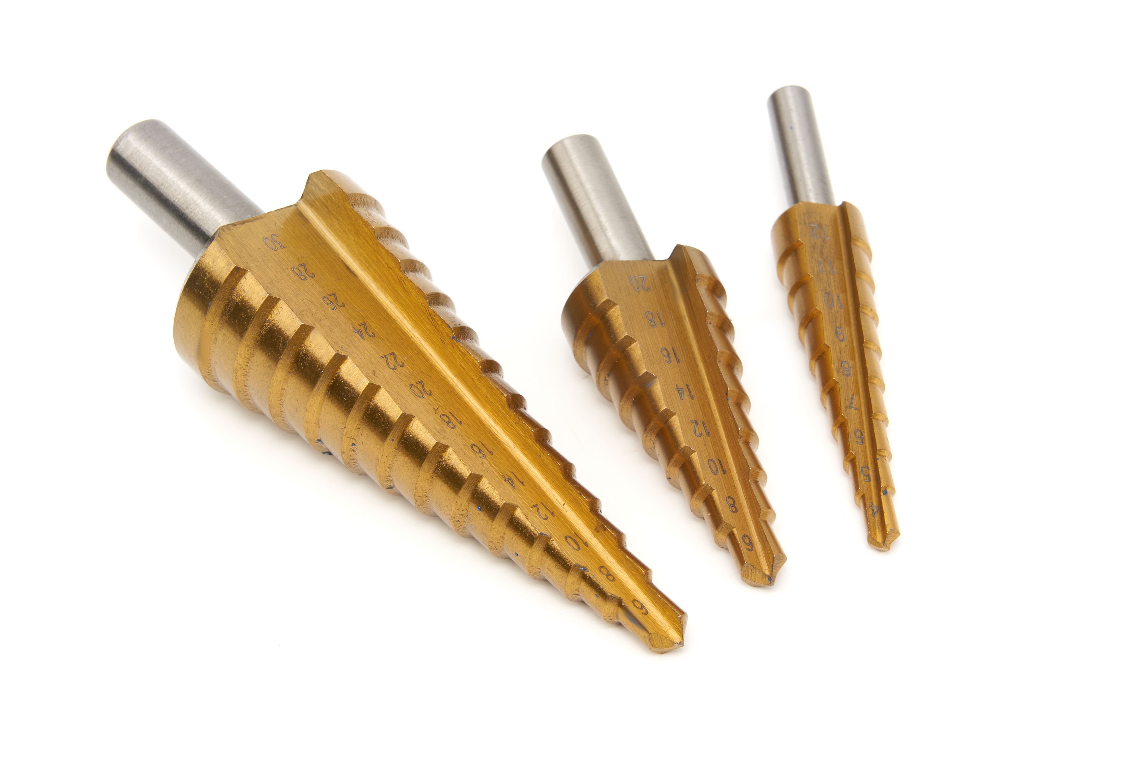 Conjunto de brocas escalonadas HSS de 3 piezas recubiertas de TIN / Conjunto de brocas de escalón Image 3