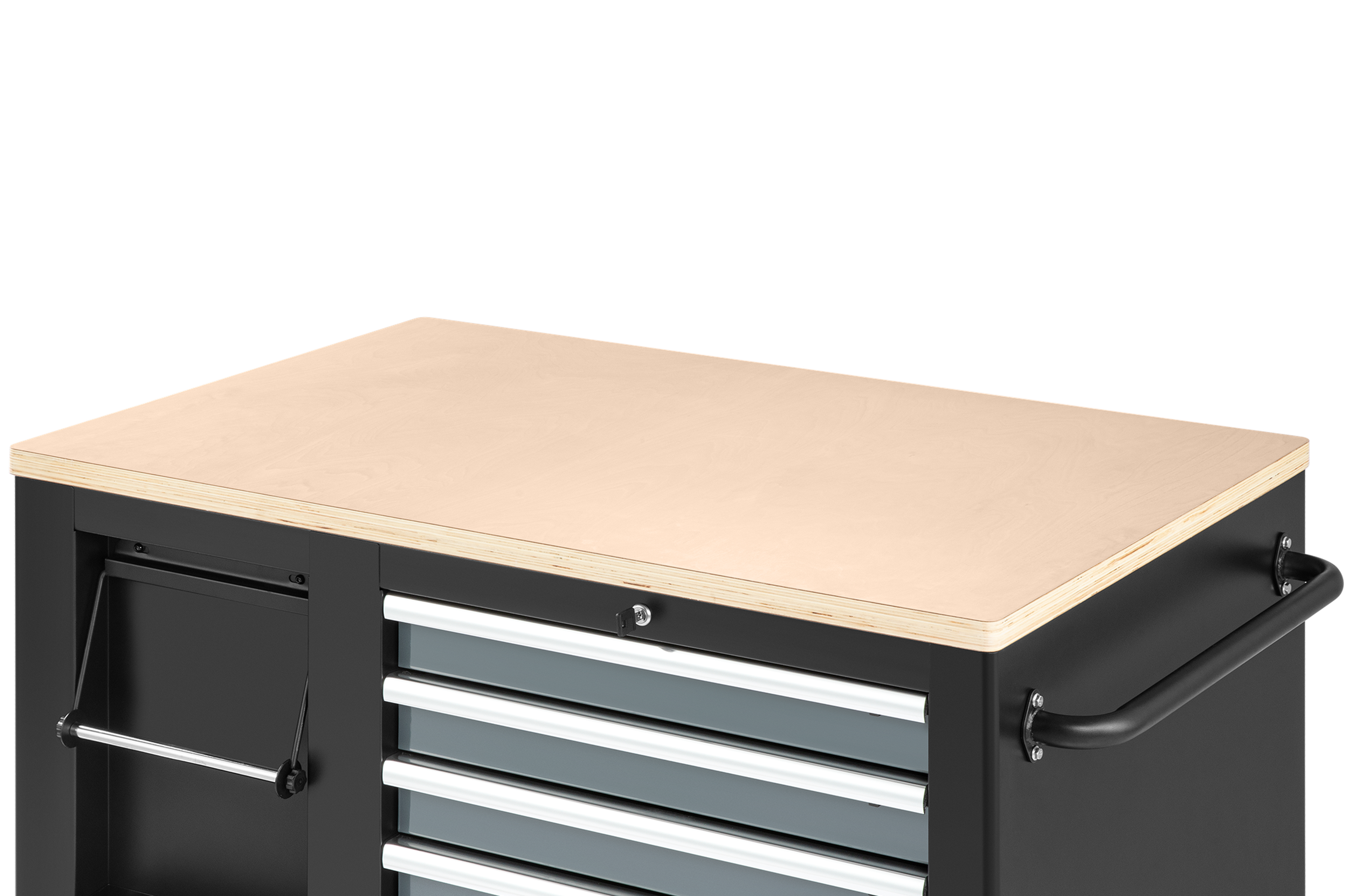 Carro de herramientas móvil HBM, banco de trabajo de 114 cm con tablero de trabajo de madera, negro/gris Image 12