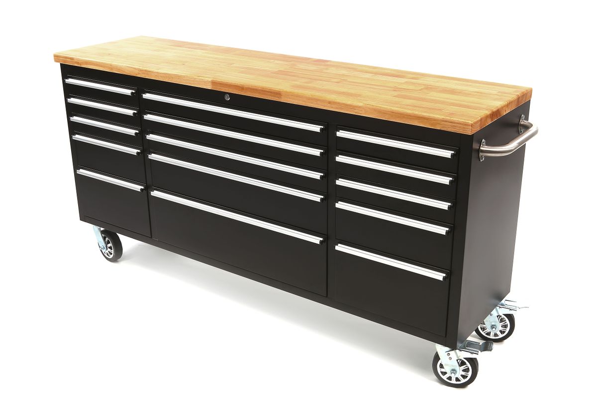 HBM 182 cm Carro de herramientas Profi / Banco de trabajo con tapa de madera - NEGRO