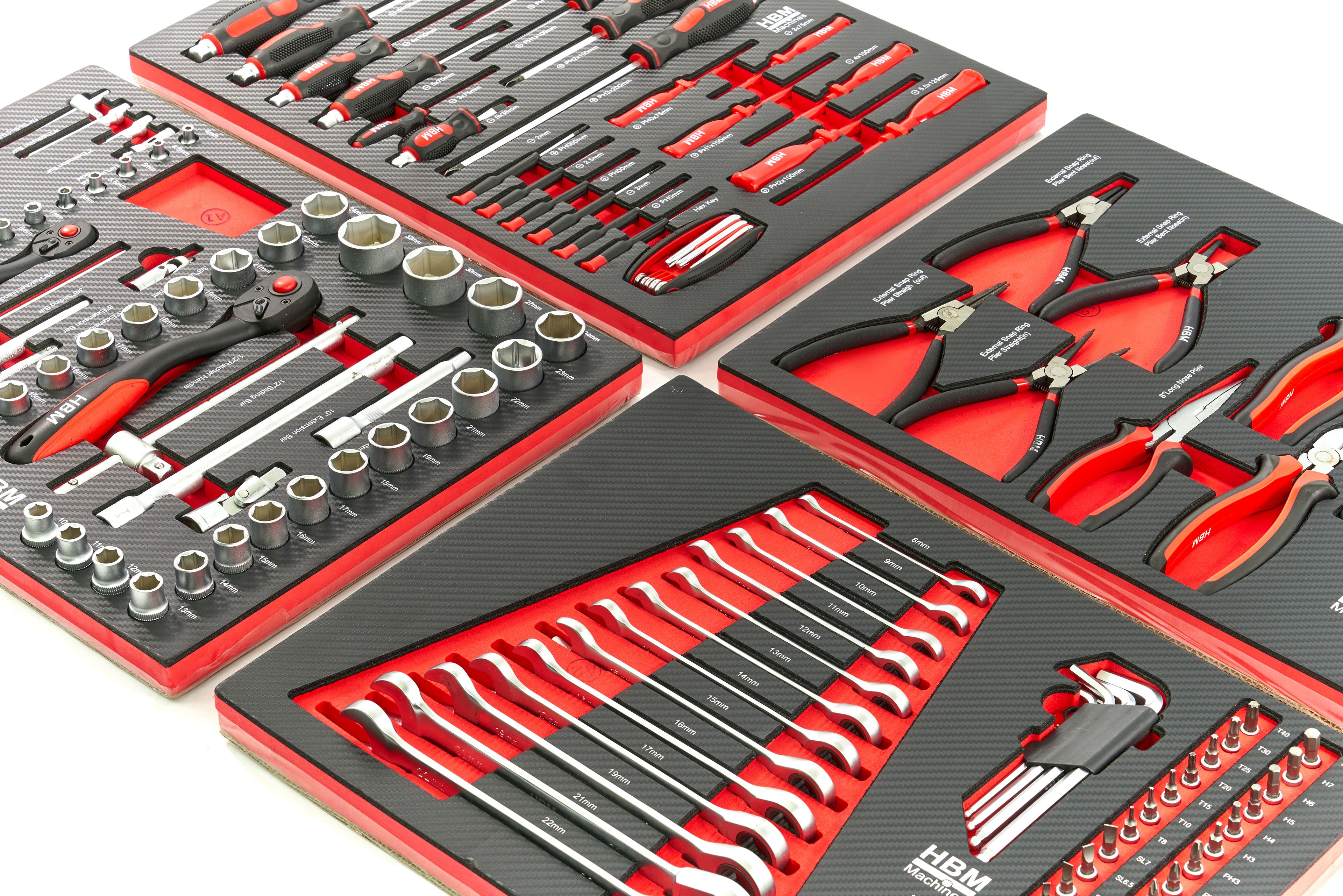 HBM 154 pezzi di ricarica per utensili premium per carrello portautensili - ROSSO Image 2