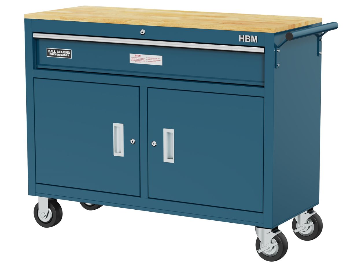 HBM carro de herramientas móvil con banco de trabajo, 117 cm, azul