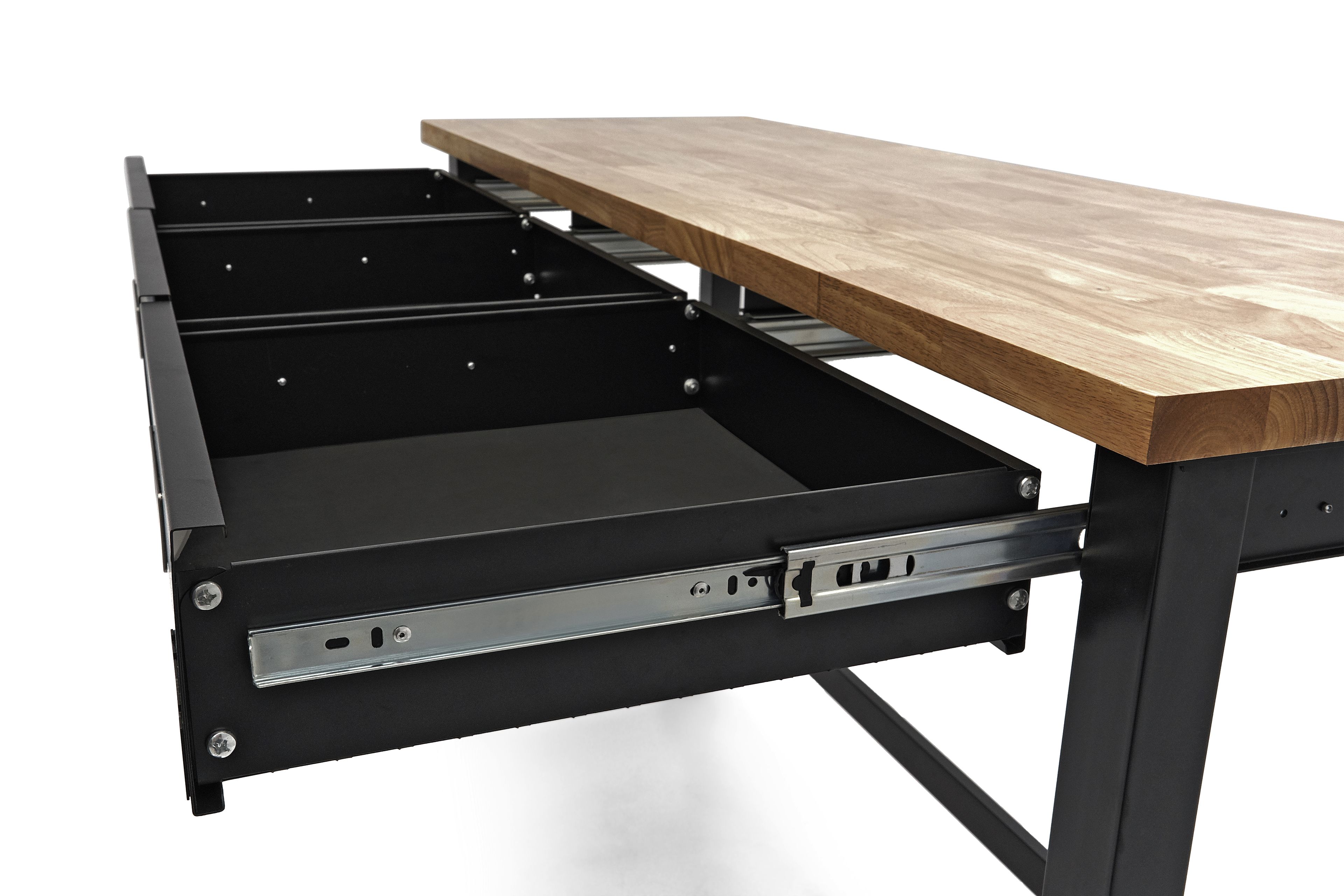 HBM werkbank 152 cm verrijdbaar met 3 laden, massief houten werkblad, zwart Image 9