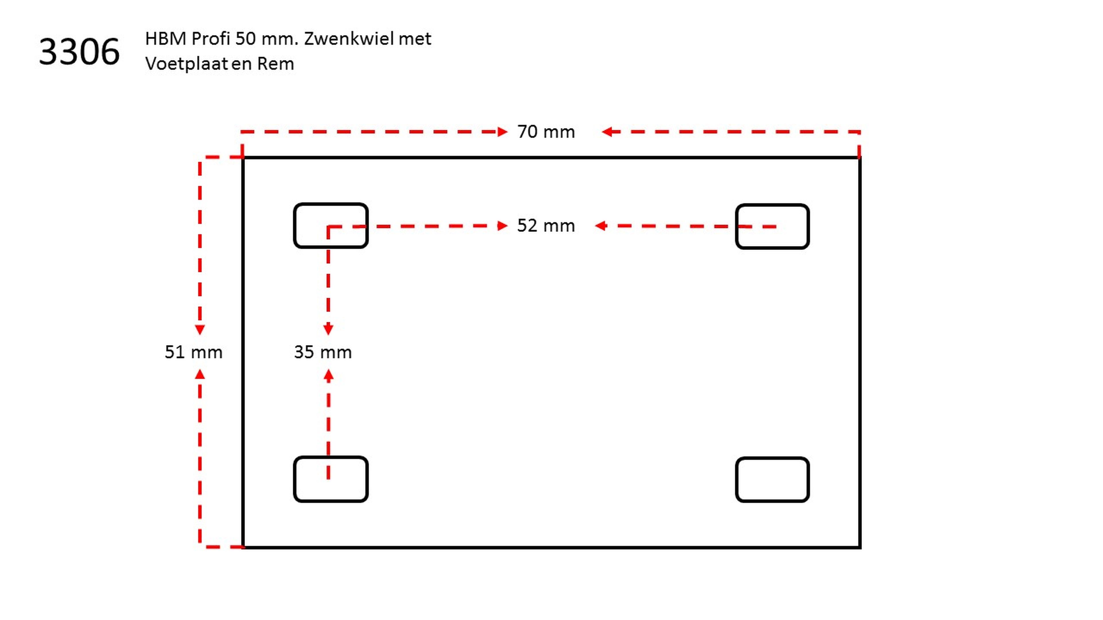 HBM Professioneel 50 mm Zwenkwiel met Voetplaat en Rem - 50 KG 4 stuks Image 2