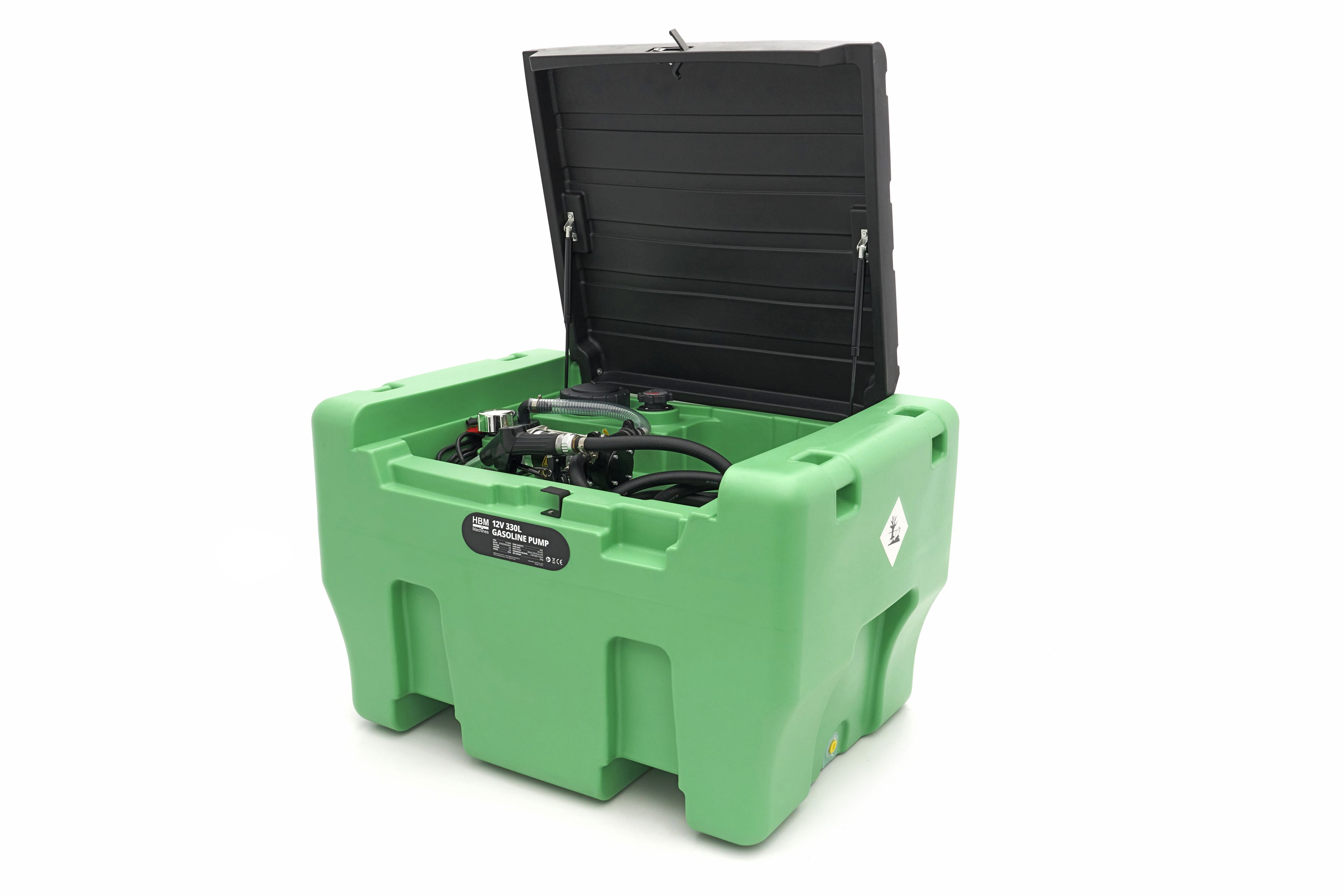 Pompe à essence de 330 litres HBM, 12 volts, avec réservoir et couvercle