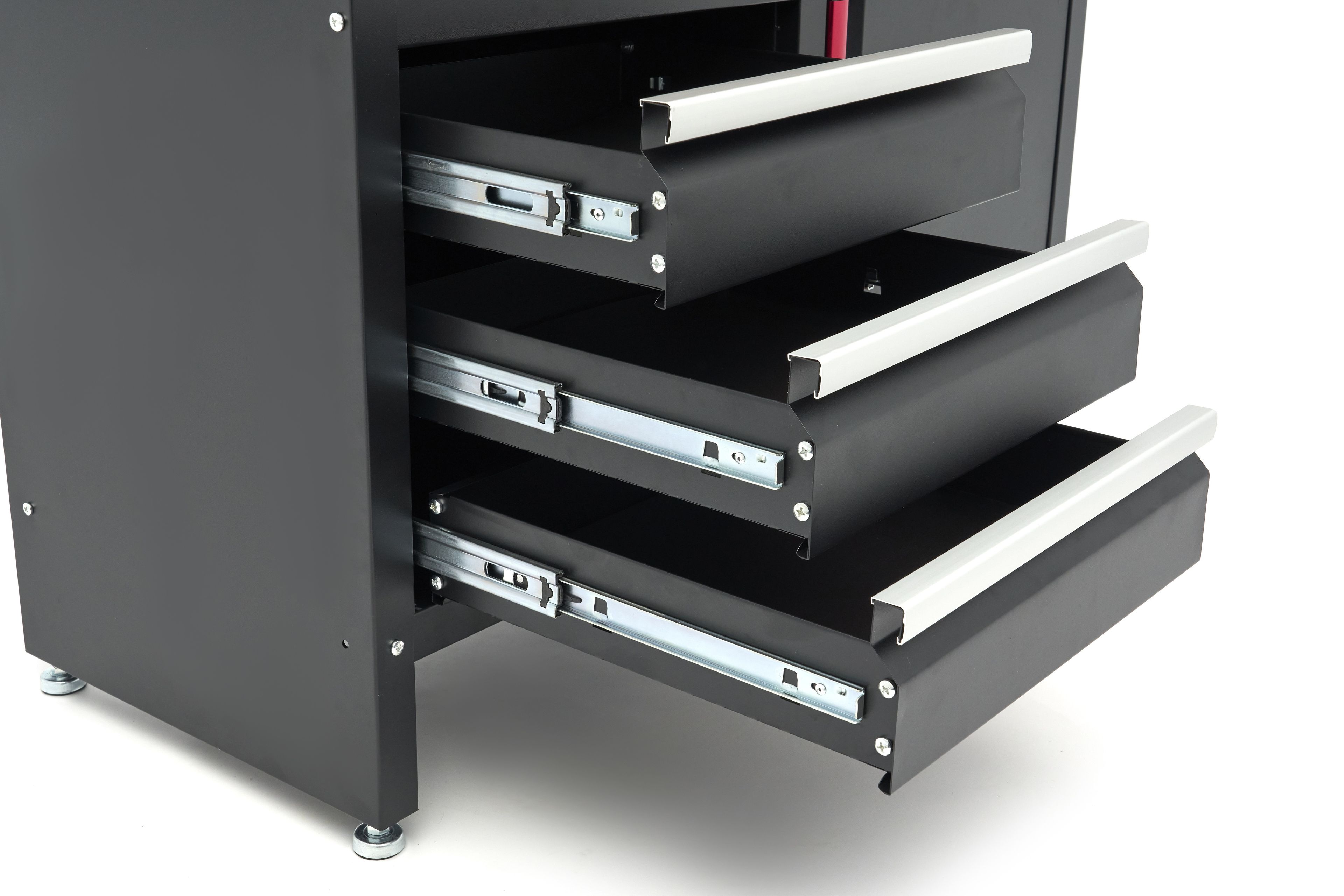 HBM Banco da lavoro da 120 cm con 4 cassetti, 1 anta e piano in legno nero Image 6