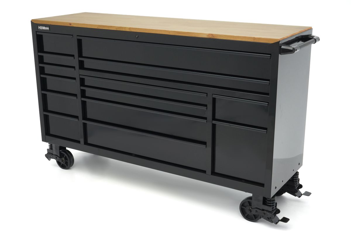 HBM Carro de herramientas, 14 cajones, 182 cm, negro