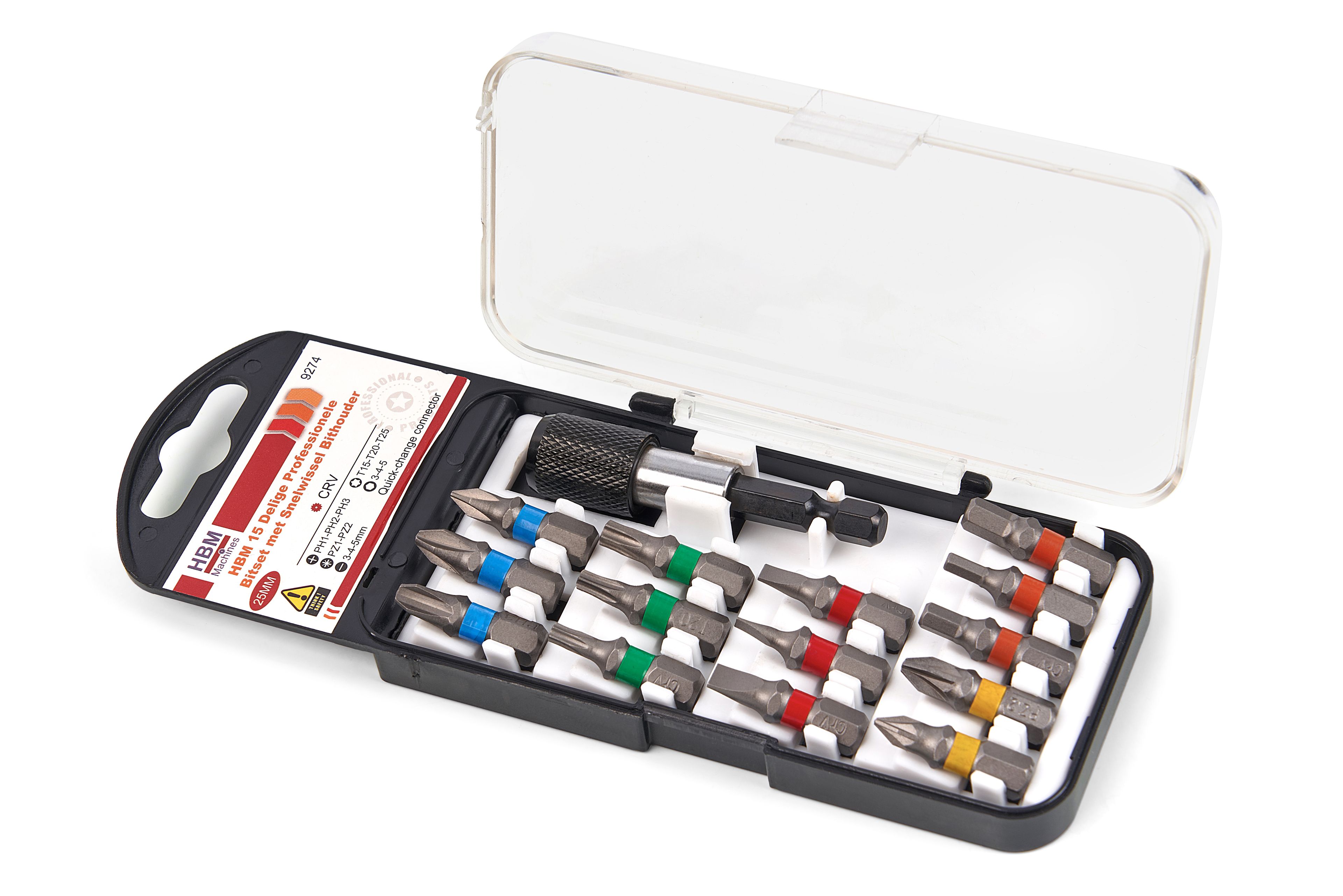 Set di punte professionale HBM da 15 pezzi con porta-punta a cambio rapido