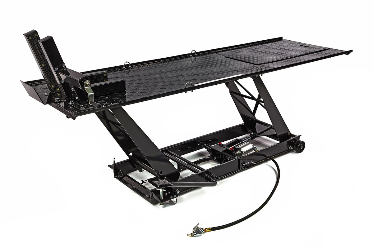 HBM Motorradhebebühne 220 x 67 cm, hydraulisch, pneumatisch, schwarz