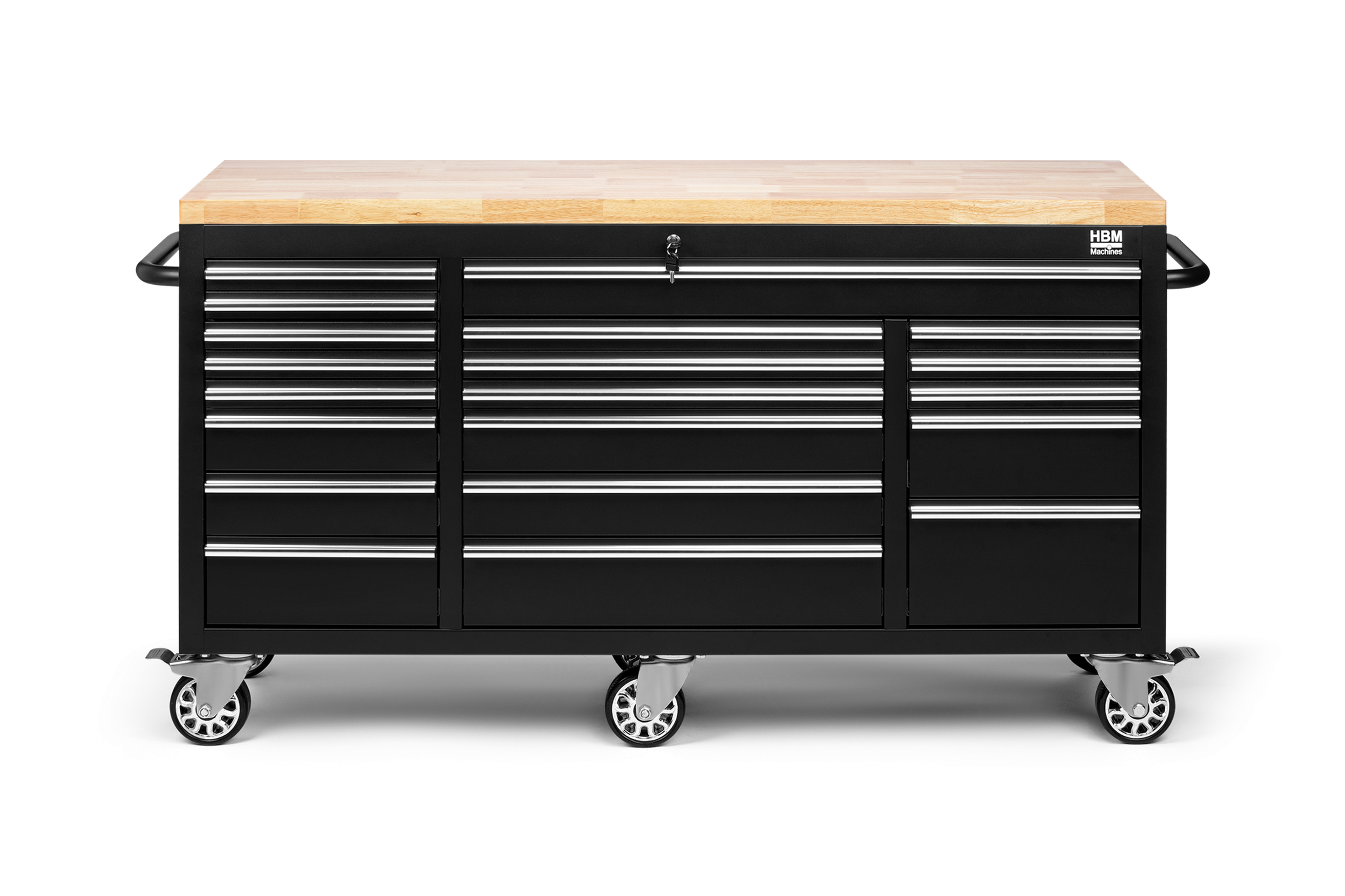Chariot à outils mobile HBM avec plan de travail en bois - 146 cm - noir Image 1