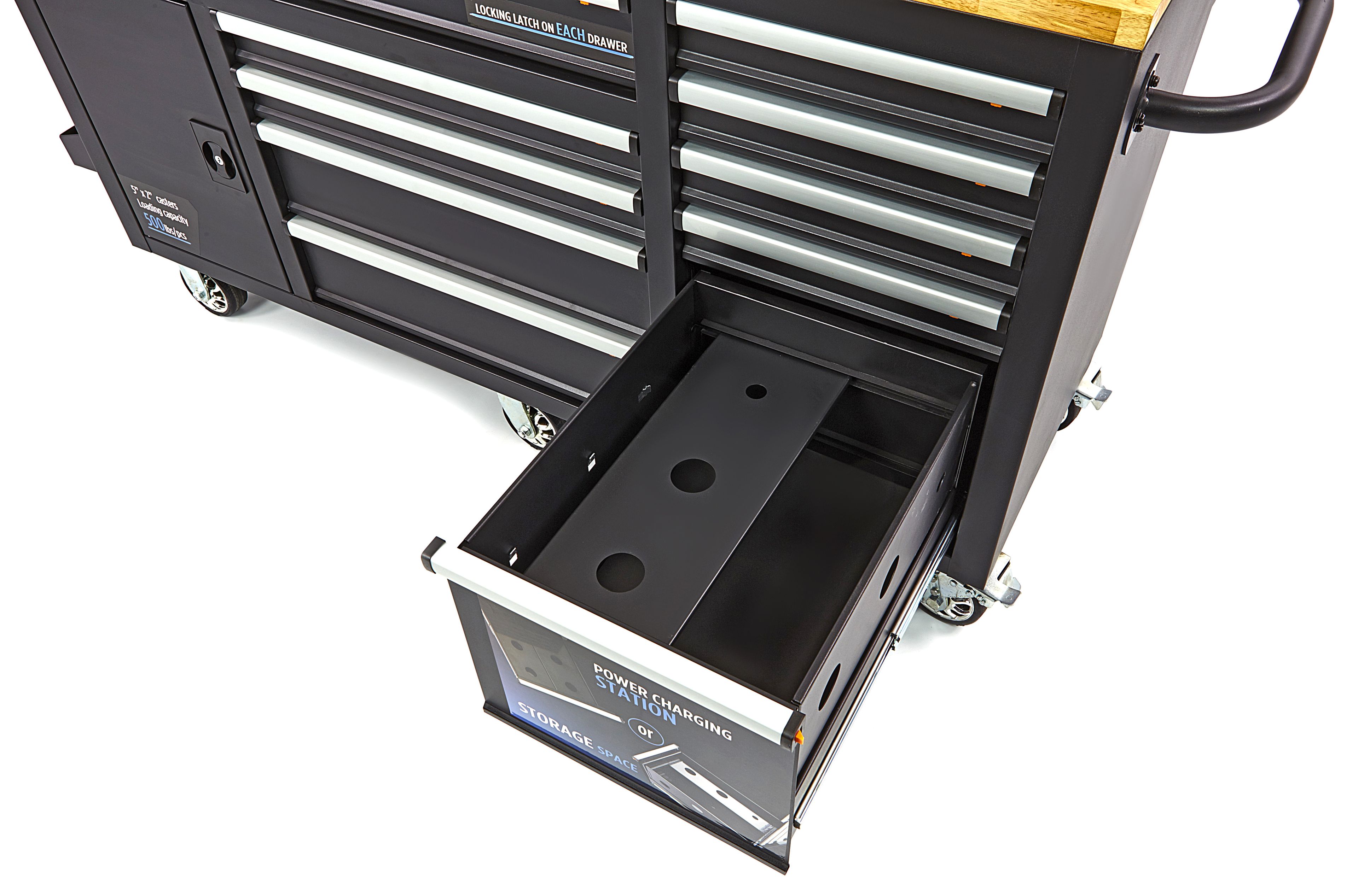 HBM werkbank 158 cm met 10 laden, deur en achterwand, zwart Image 6