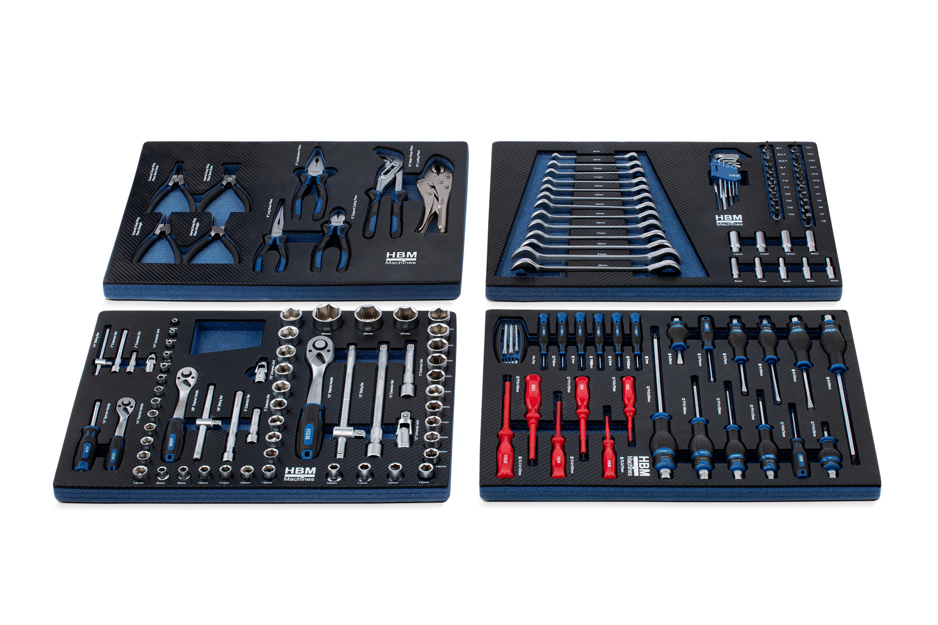 HBM inlays met gereedschapset 154-delig, voor gereedschapswagen, blauw