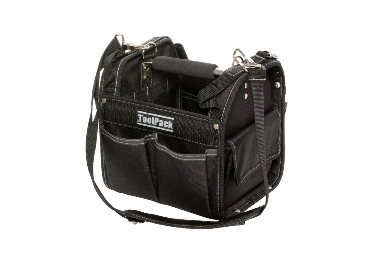 ToolPack Compact Werkzeugkoffer, quadratisches Modell, Metalltragegriff mit rutschfestem Griff, verstellbar