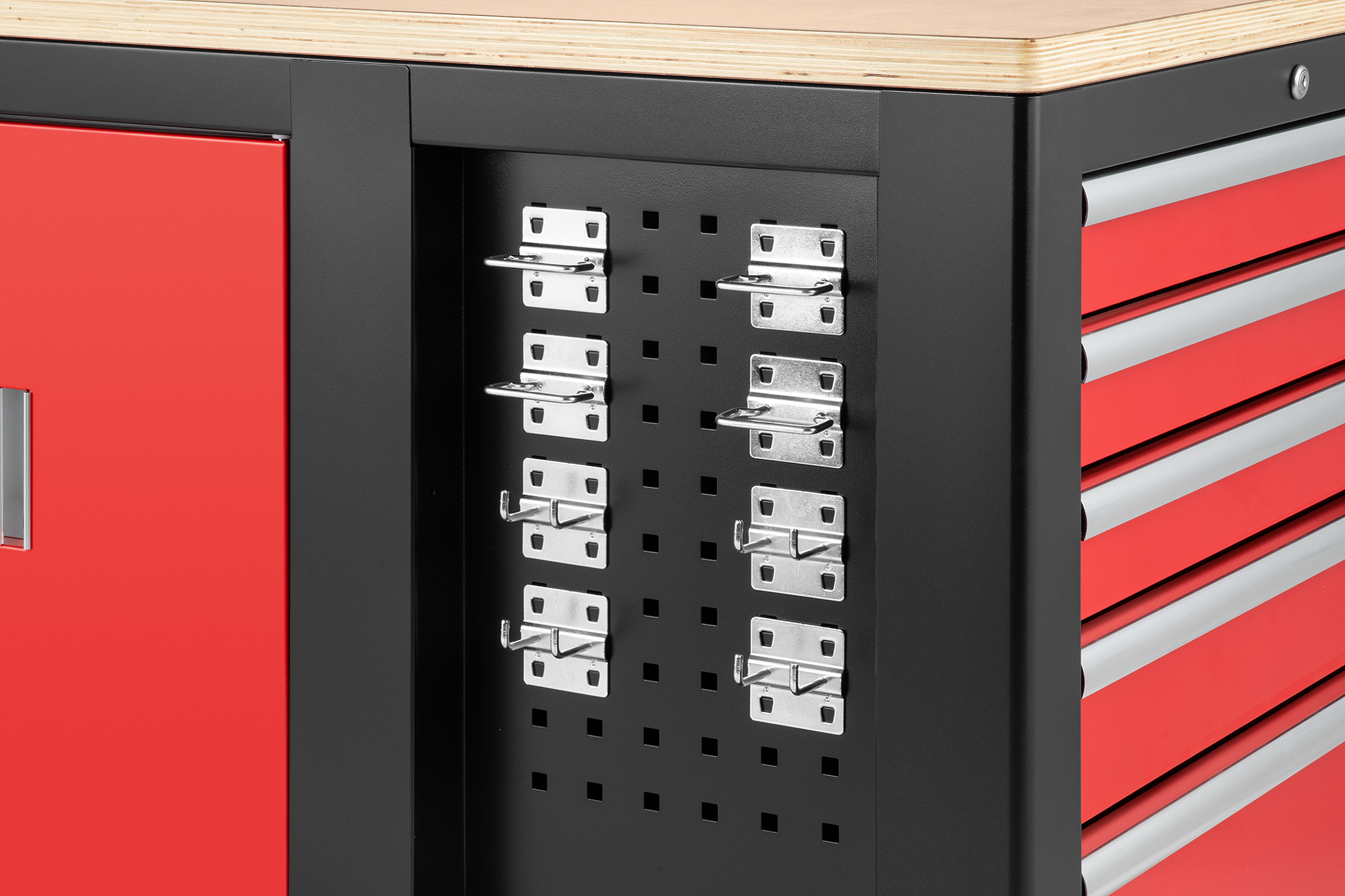 HBM fahrbare Werkbank mit Holzplatte und 10 Schubladen, rot-schwarz Image 11