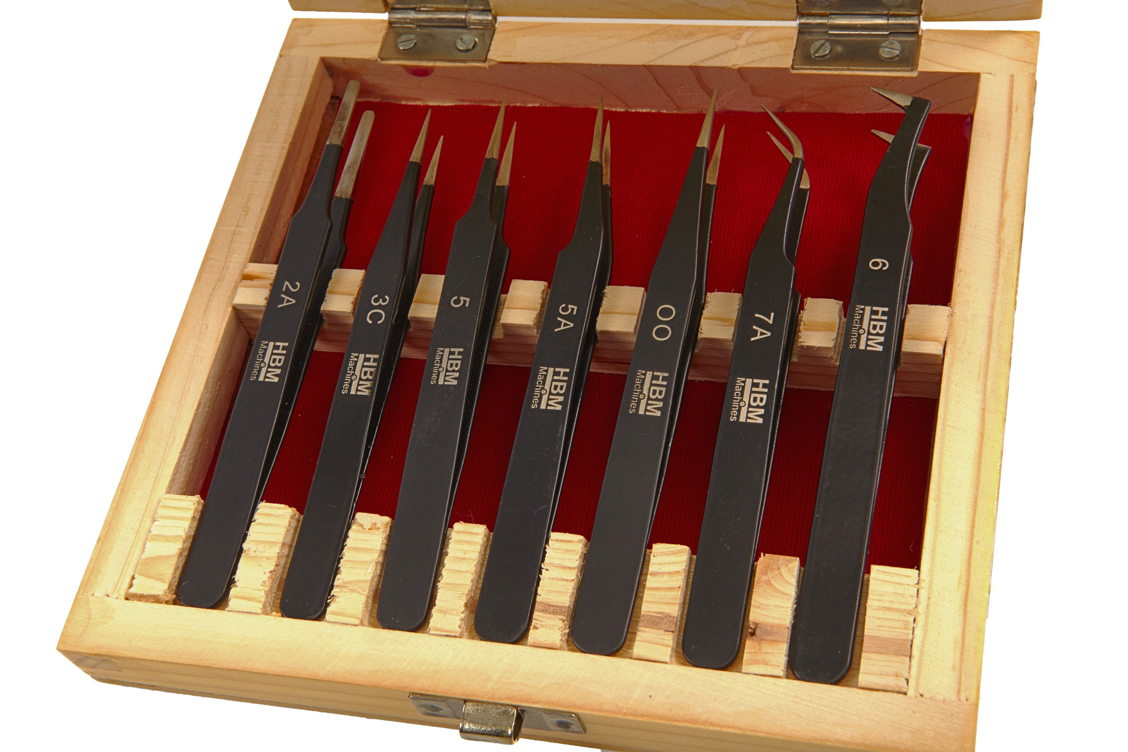 Set de pinzas de acero inoxidable anti magnético de 7 piezas HBM Profesional Image 3