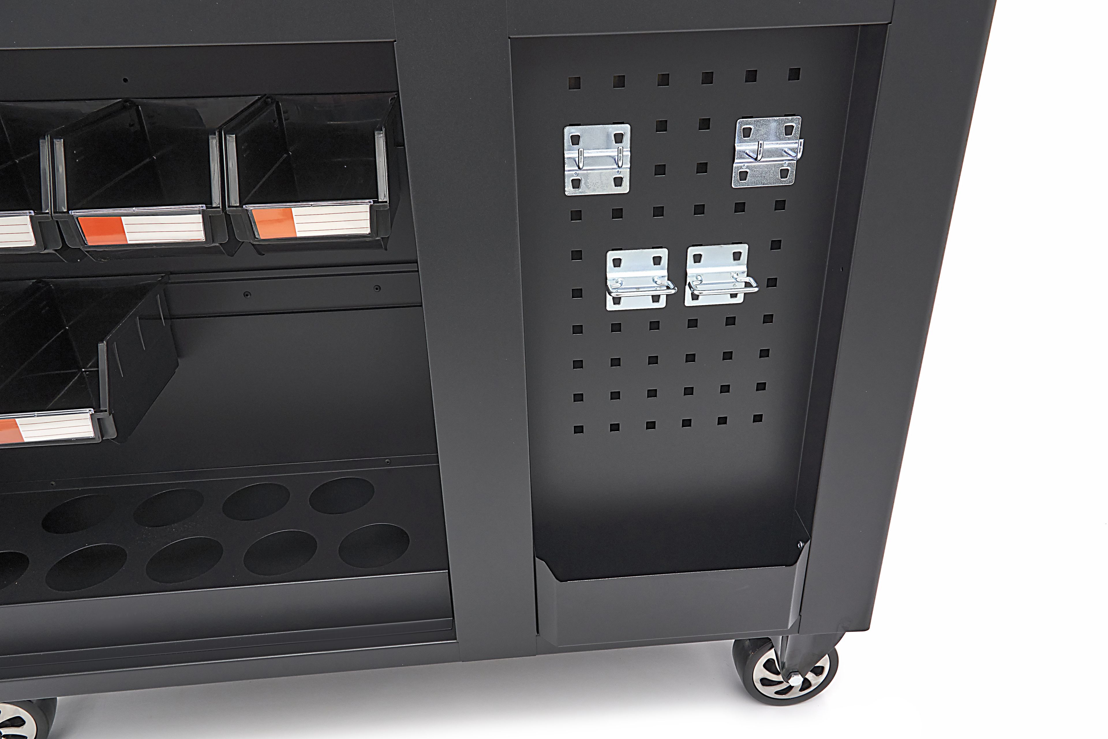 HBM verrijdbare gereedschapswagen, werkbank 114 cm met houten werkblad, zwart/grijs Image 13