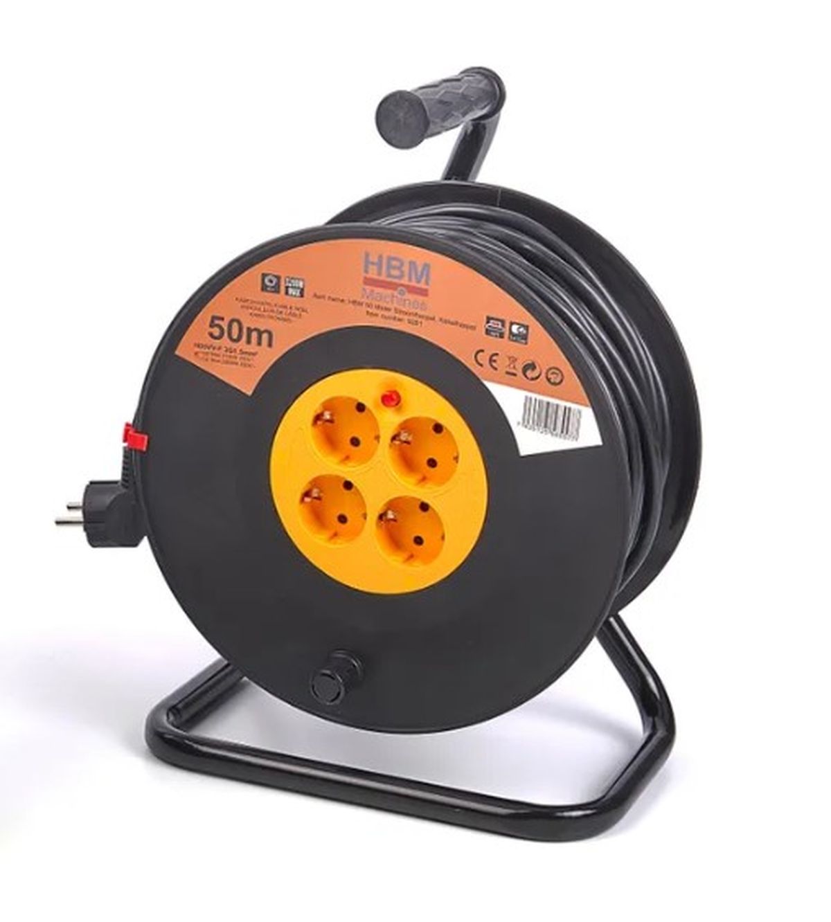 Carrete de alimentación HBM de 50 metros, carrete de cable 3 x 1,5 mm