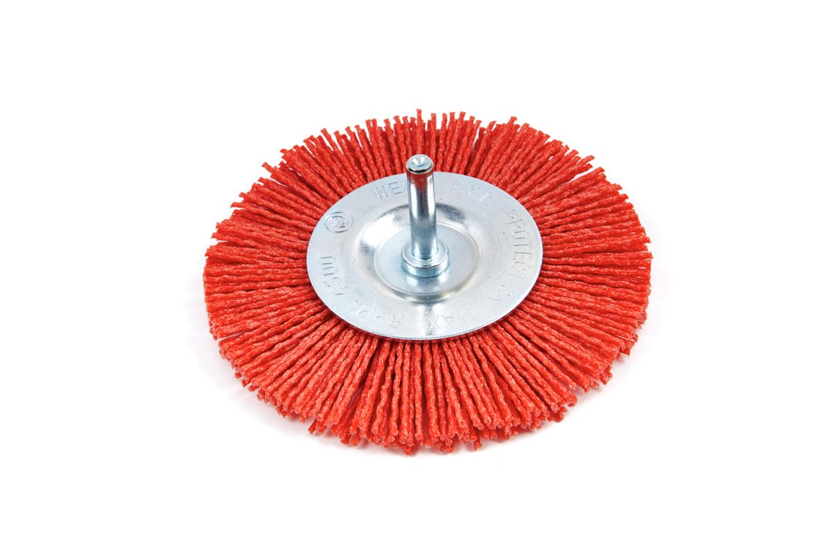 Cepillo de nylon HBM de 100 mm, cepillo abrasivo con anclaje de 6 mm