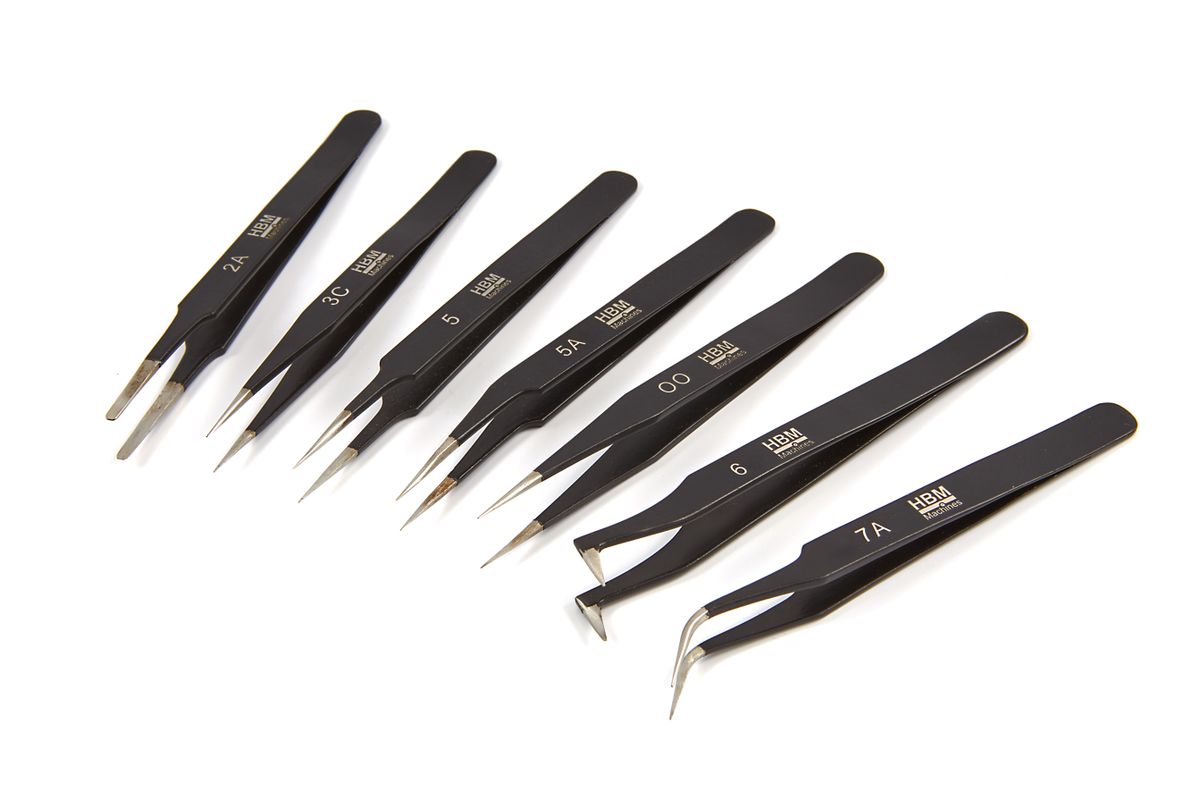 Set de pinzas de acero inoxidable anti magnético de 7 piezas HBM Profesional