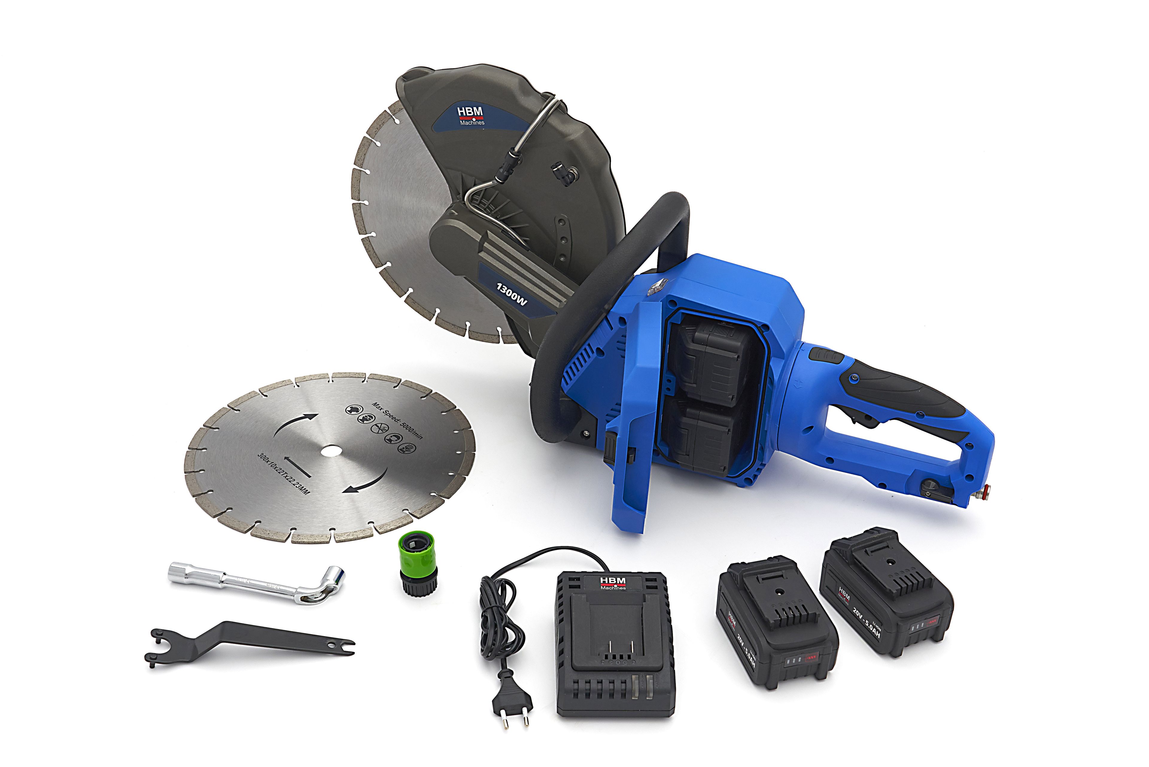 Sierra de hormigón profesional HBM de batería, sierra de cinta, cortadora de motor 40 Voltios 5,0 Ah Power20.5