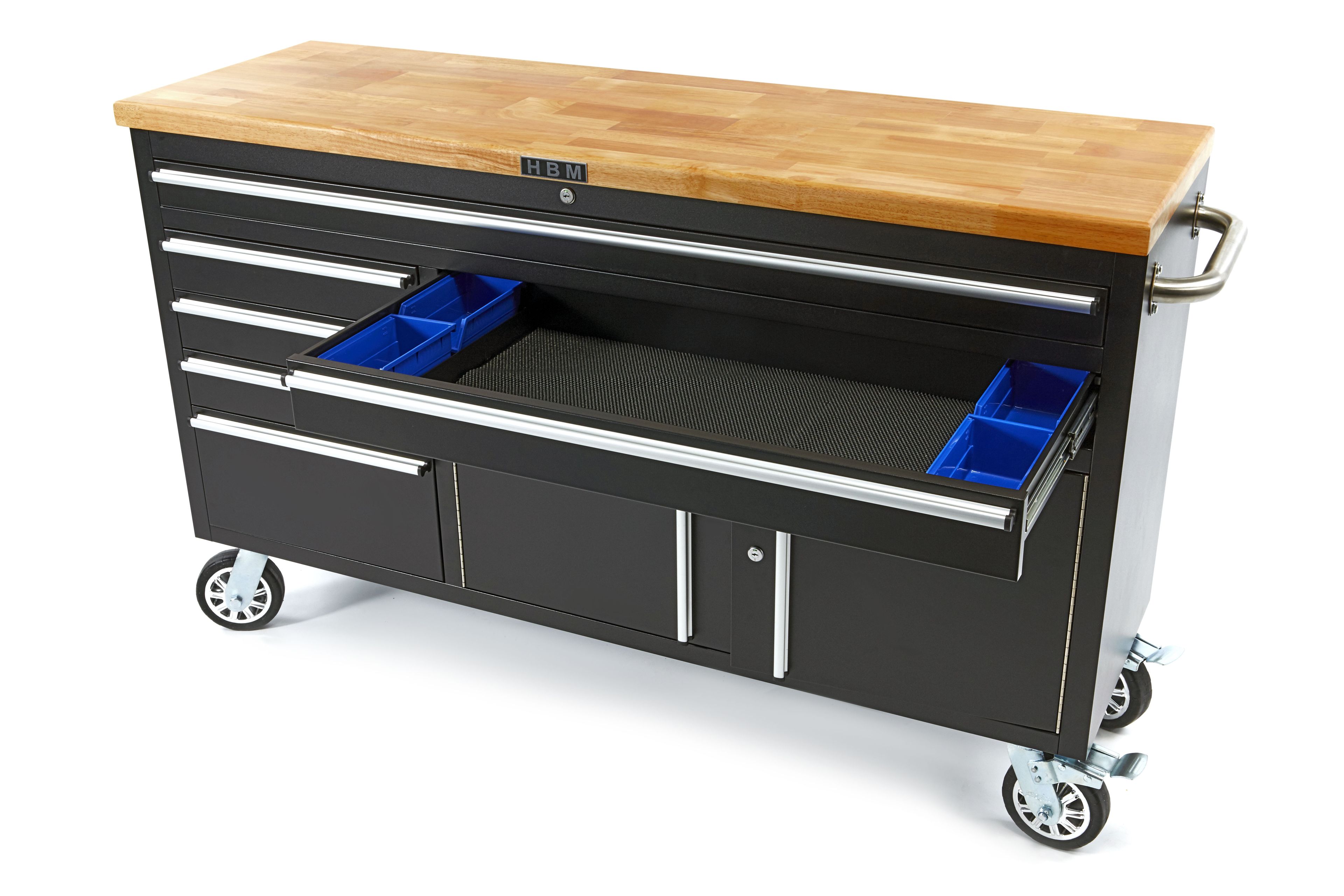 HBM Carrello portautensili professionale da 152 cm / banco da lavoro con piano in legno - NERO Image 4