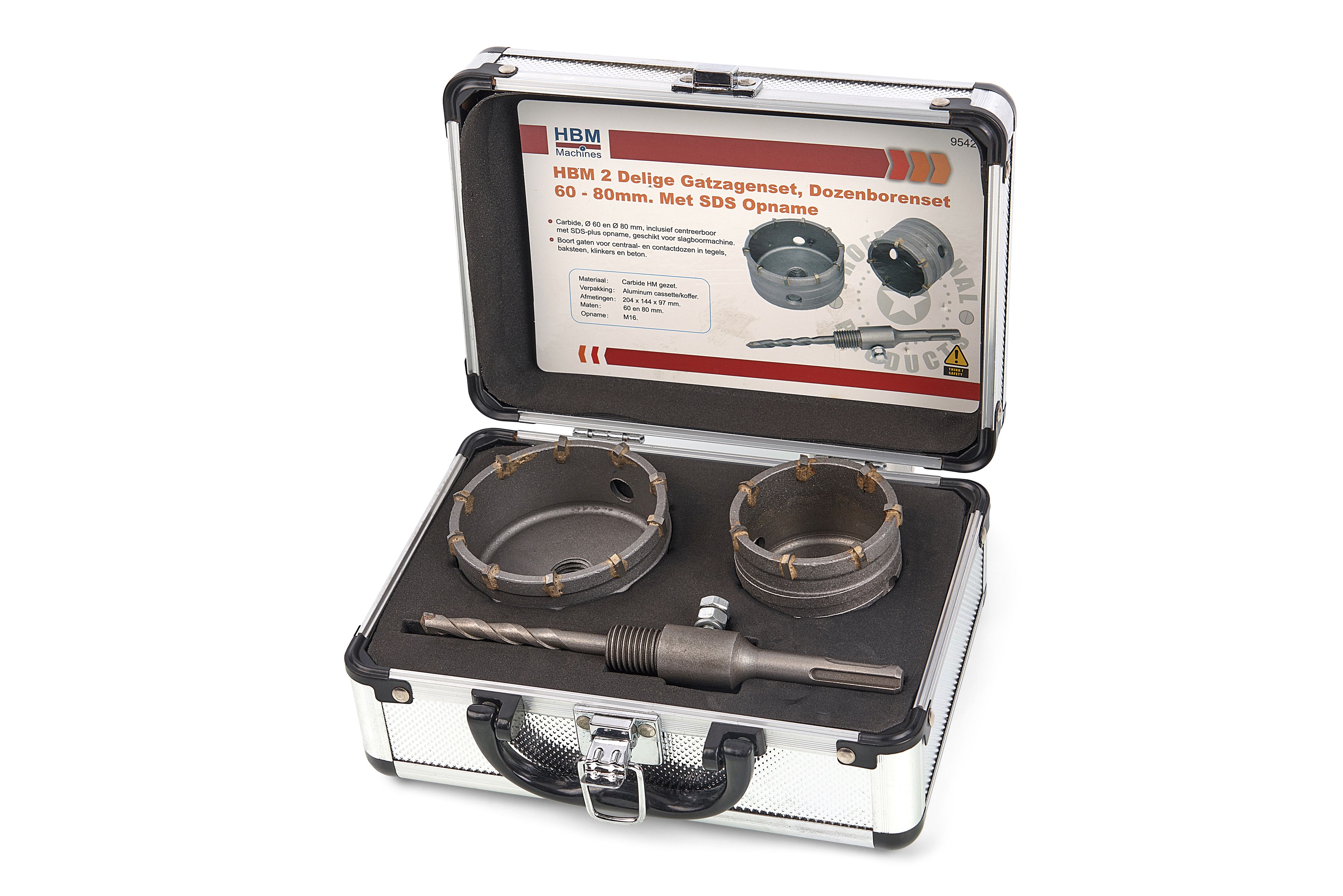 HBM 2 Delige Gatzagenset 60 - 80mm Met SDS Opname