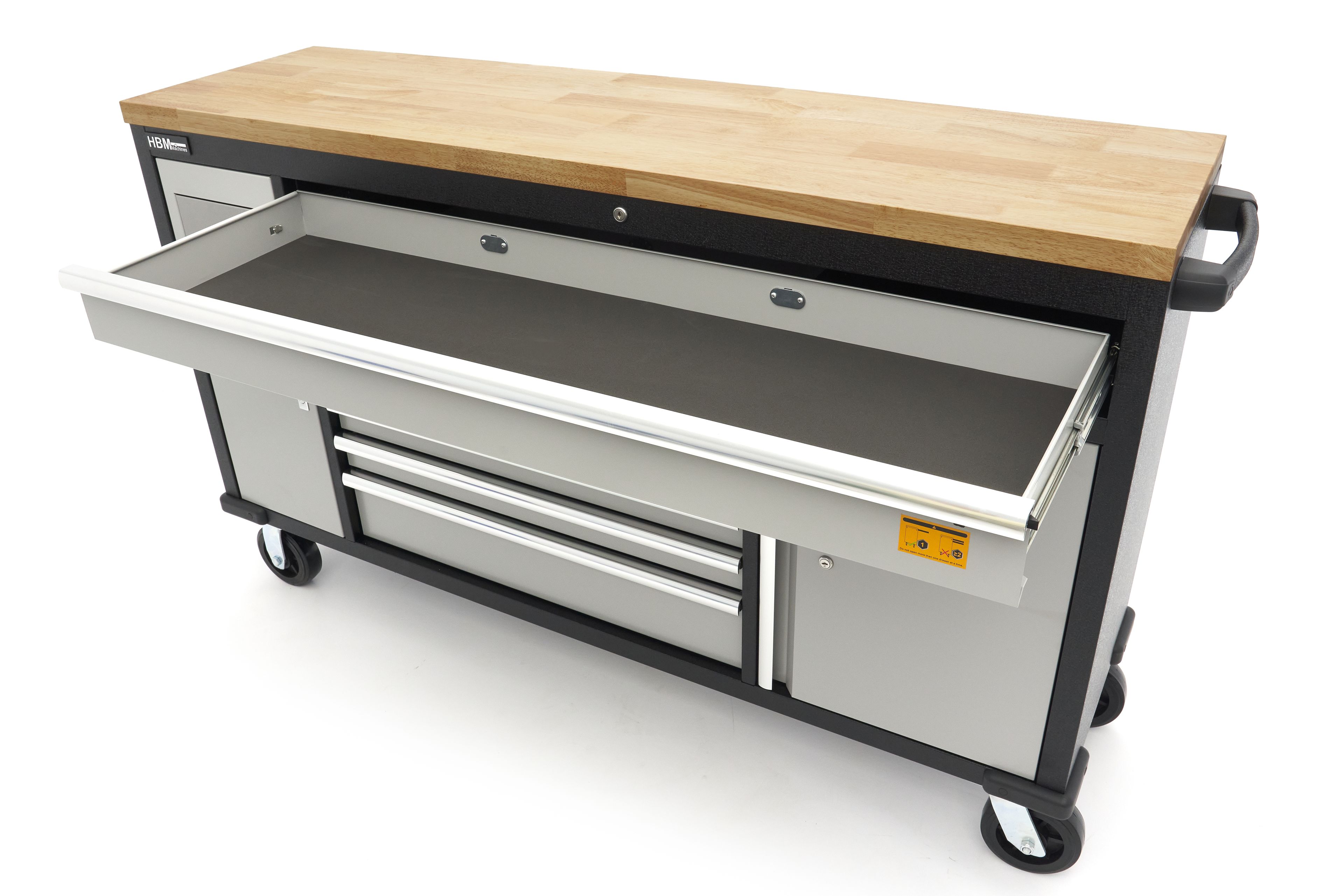 HBM Werkzeugwagen mit Holzarbeitsplatte - 168 cm - Grau Image 8