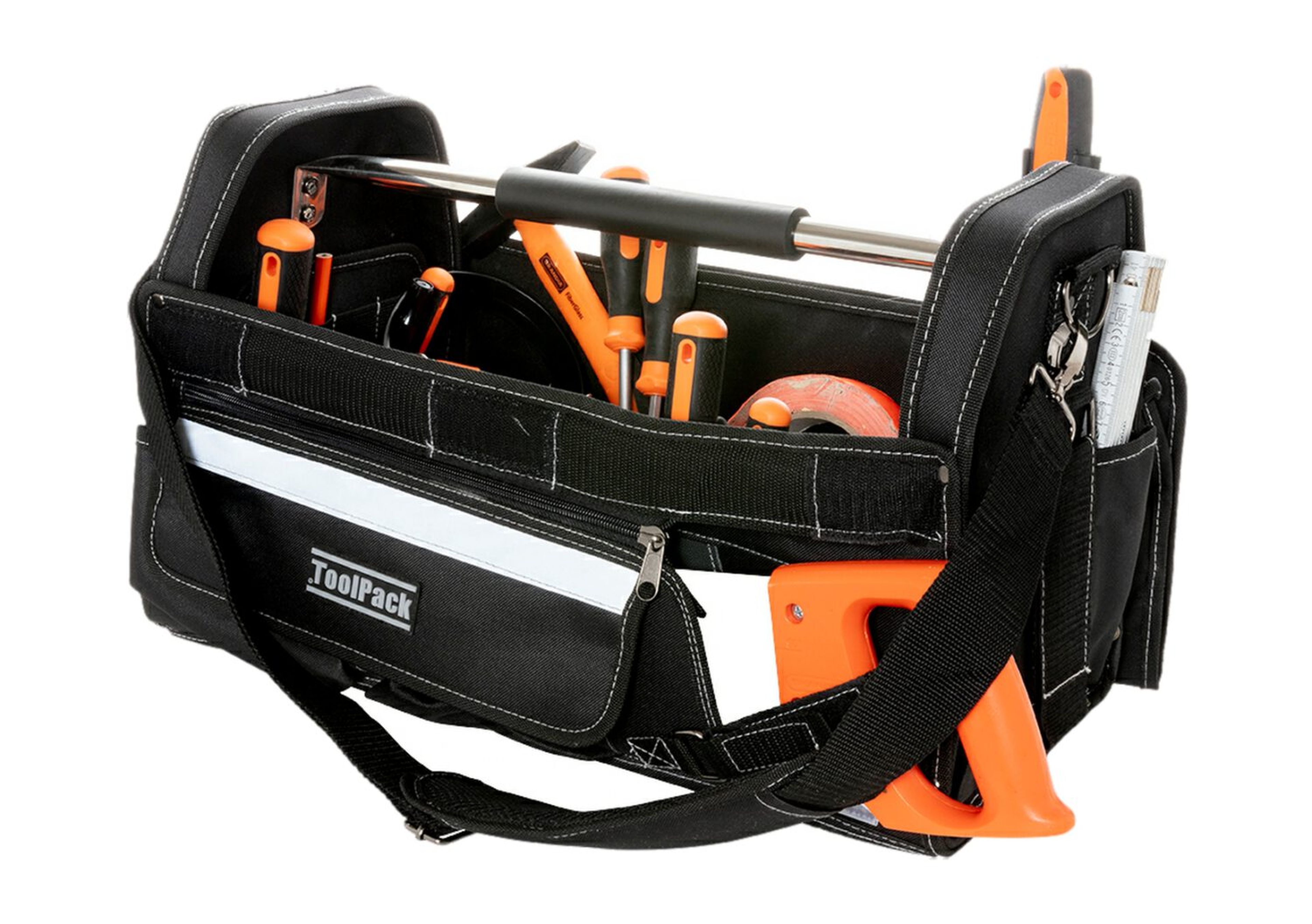 ToolPack Funda de Herramientas Robusta, Asas de Metal, Banda Reflectante, Tapa Protectora Extraíble, Correa de Transporte Ajustable Image 2
