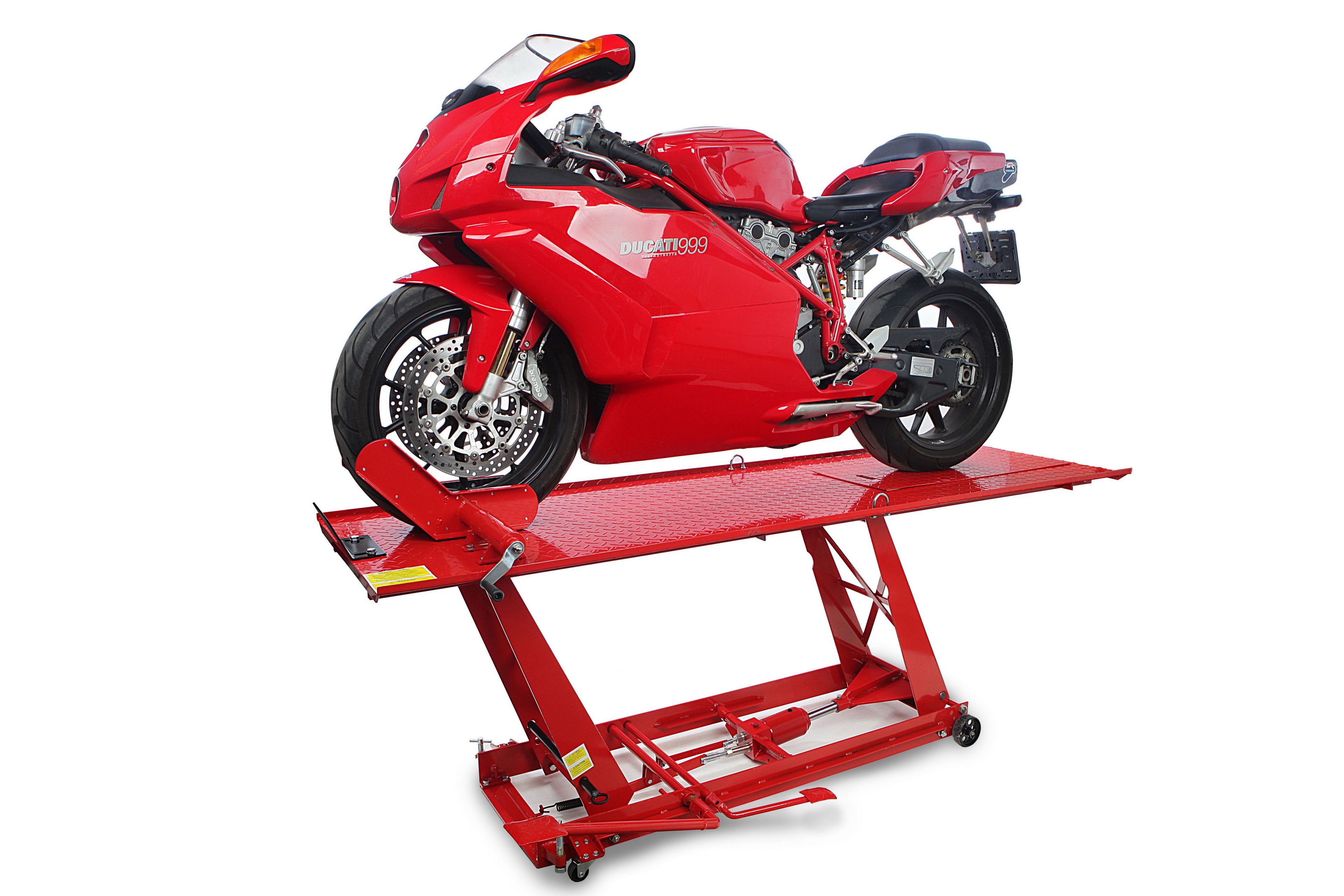 HBM 450 kg Mesa elevadora de motocicleta hidráulica con abrazadera de rueda delantera de lujo - rojo Image 11