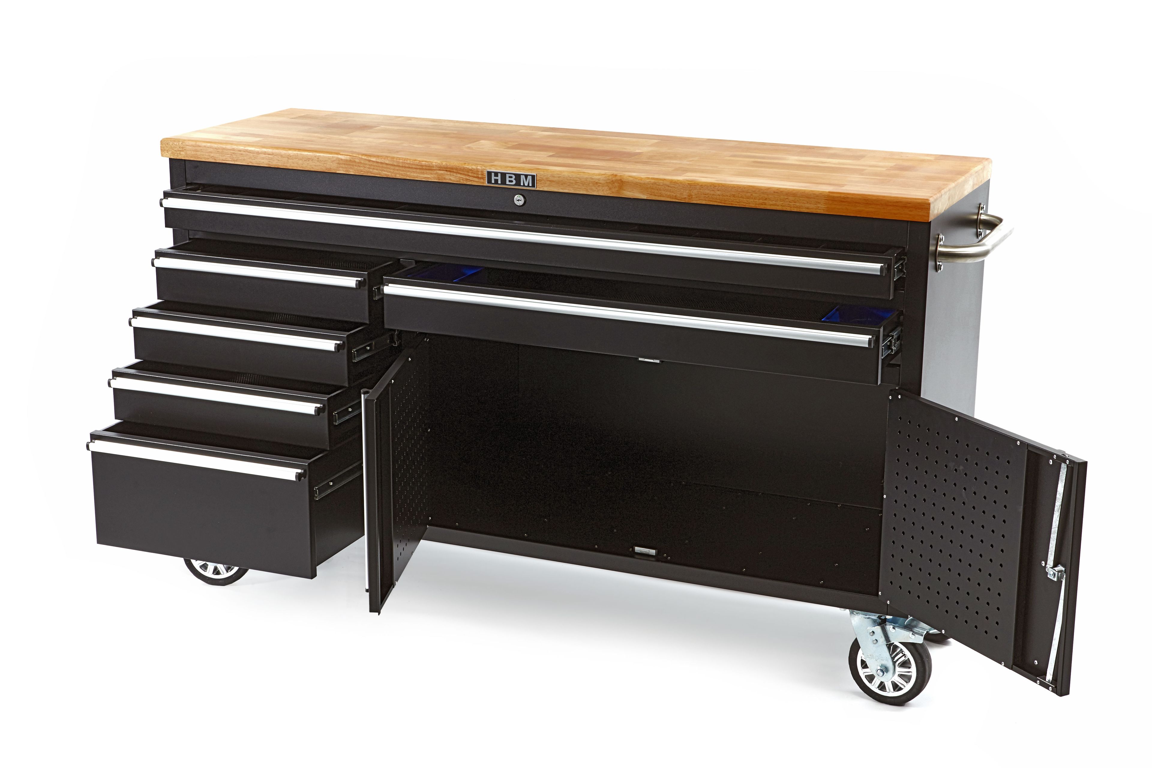 HBM Carrello portautensili professionale da 152 cm / banco da lavoro con piano in legno - NERO Image 2