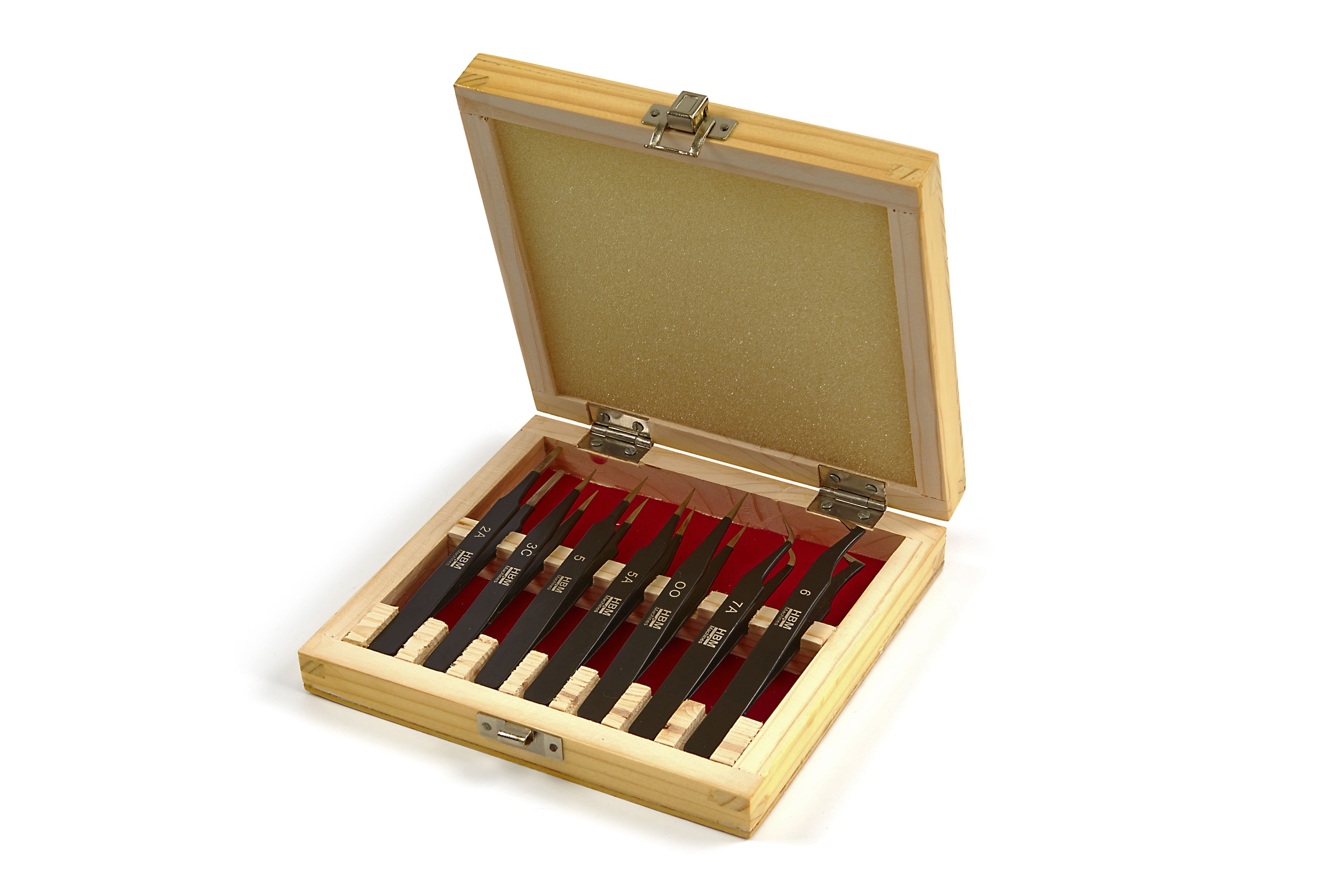 Set de pinzas de acero inoxidable anti magnético de 7 piezas HBM Profesional Image 2