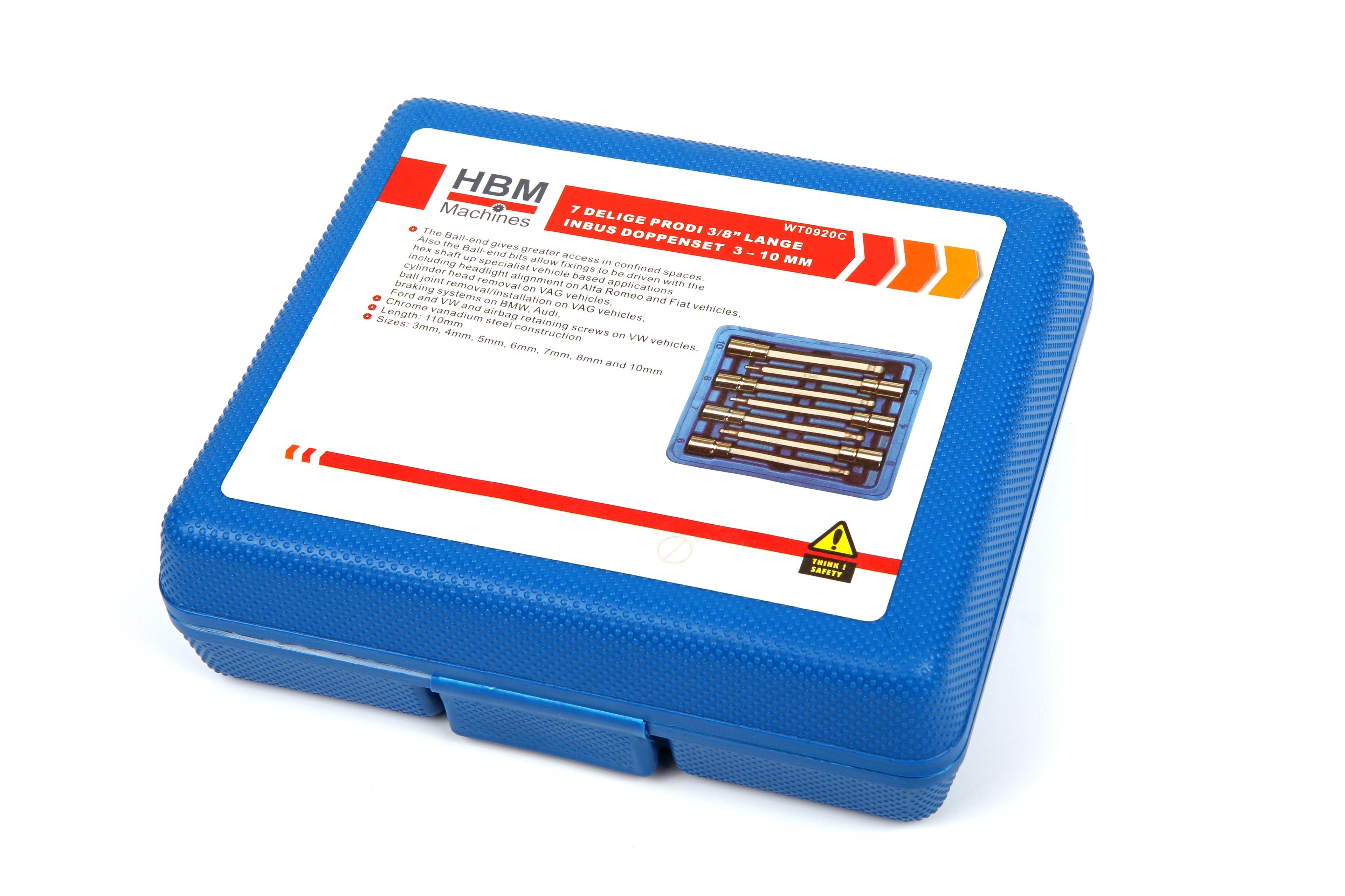 HBM 7-teiliger 3/8 inch Innensechskant-Satz 3 - 10 mm und 1/4 Zoll mit Kugelkopf Image 3