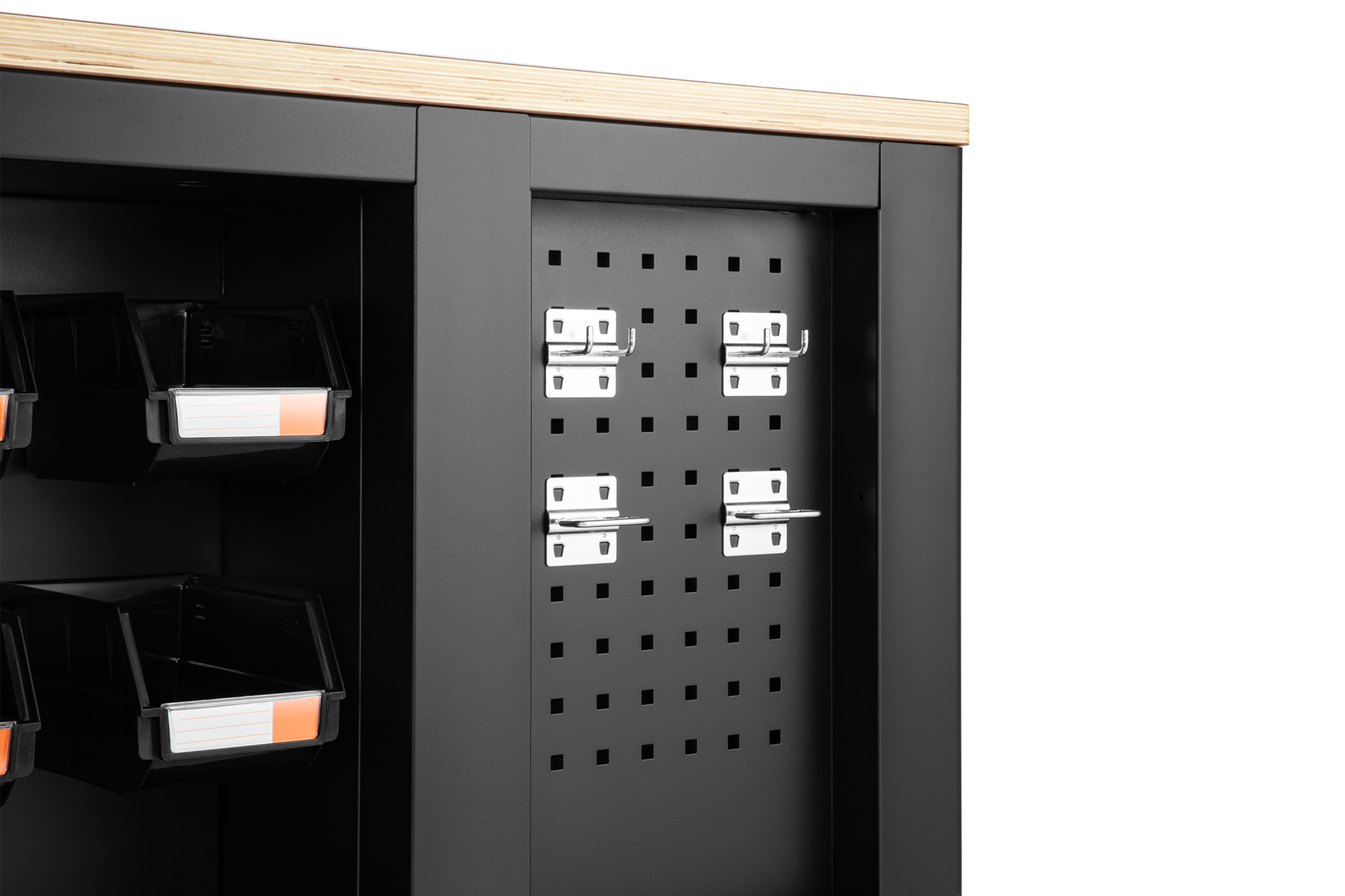 Carro de herramientas móvil HBM, banco de trabajo de 114 cm con tablero de trabajo de madera, negro/gris Image 13