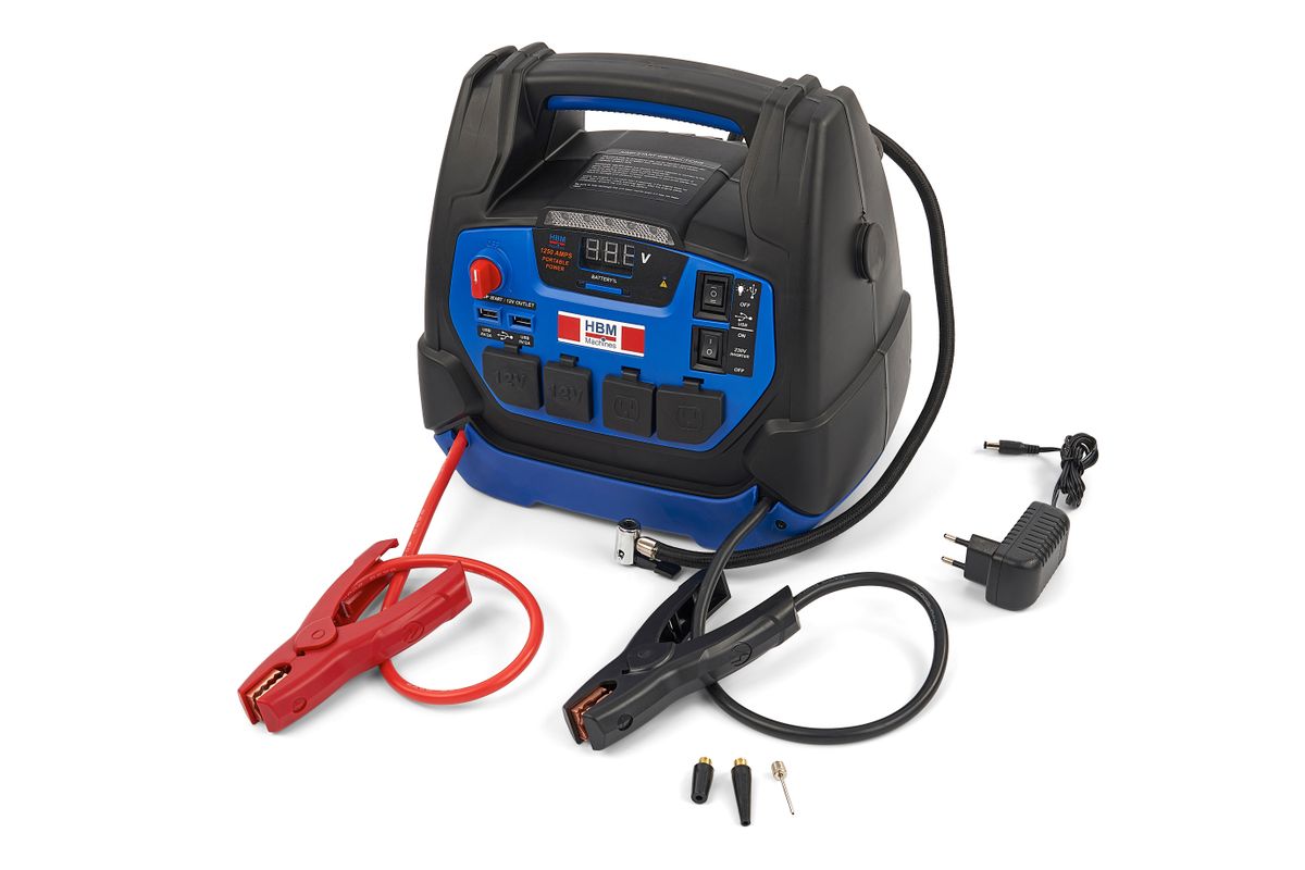 HBM Arrancador de coche, Booster de batería, 12/230 Voltios, 21 Ah