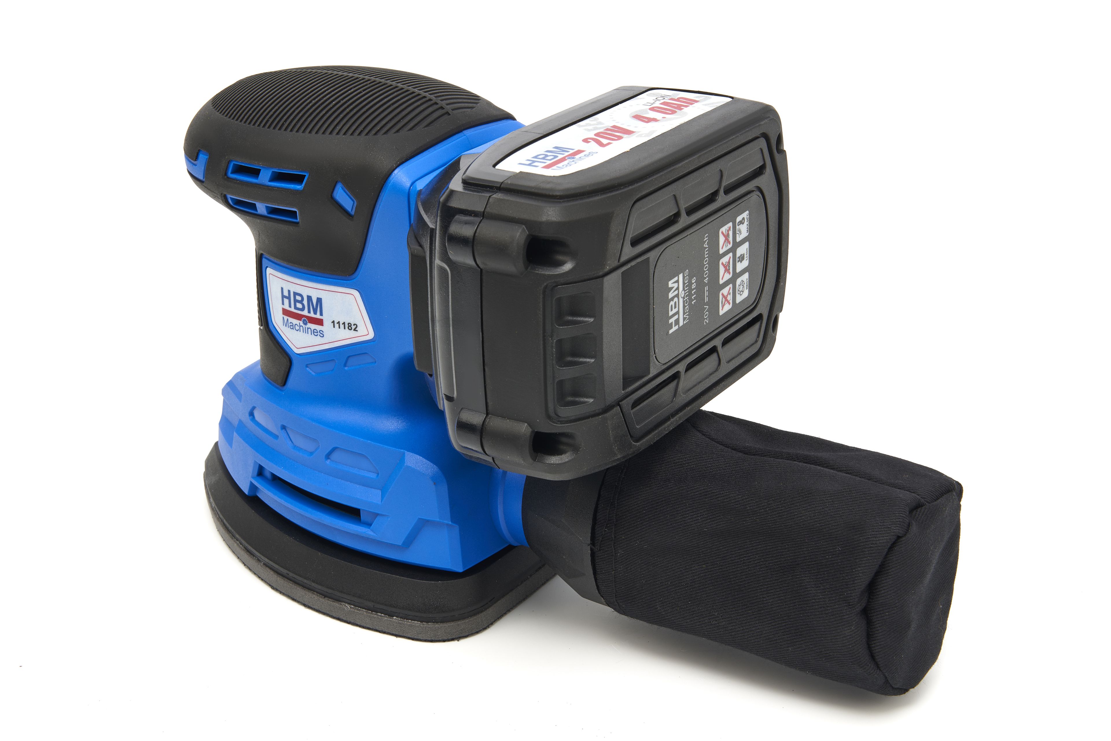 Máquina de lijado de palma HBM Profesional de 20 Voltios 4,0AH Lion con 2 baterías Lion y 15 hojas de lijado Image 2