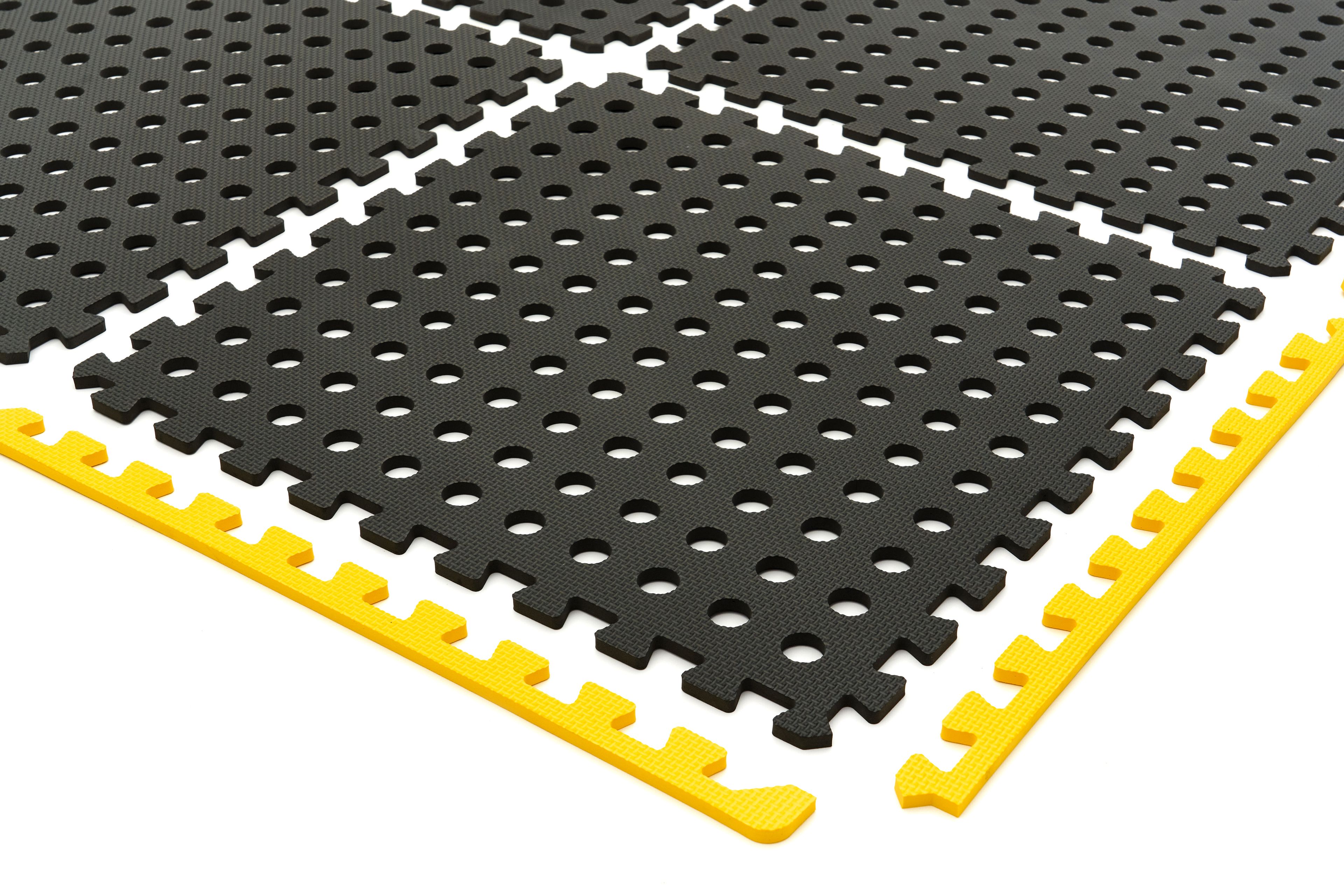 Conjunto de baldosas perforadas HBM EVA para protección del suelo, 4 piezas, negro, amarillo Image 5
