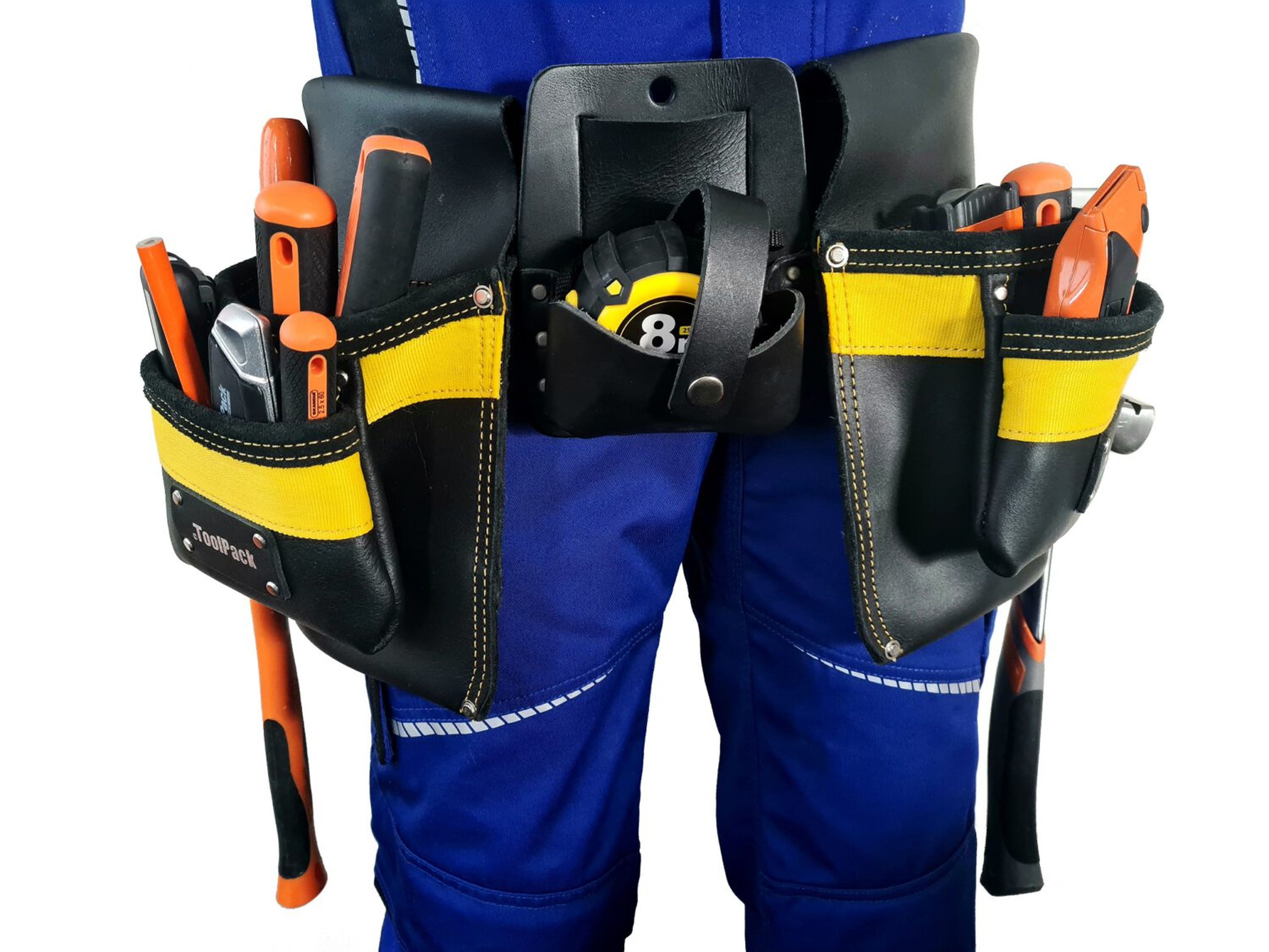 Cinturón de herramientas industriales ToolPack, 2 fundas desmontables, cinturón de cuero ajustable, hebilla de metal Image 3