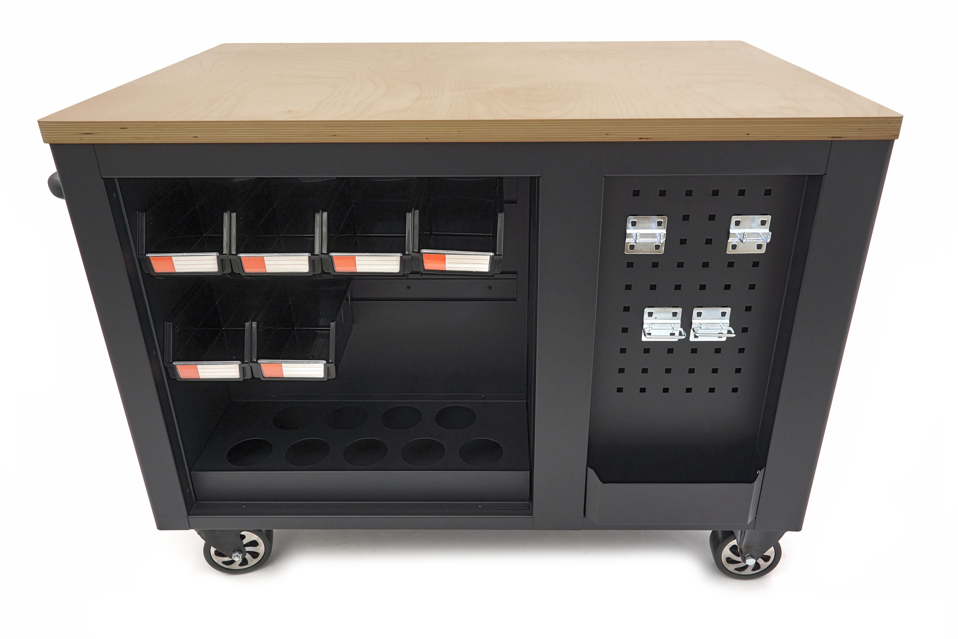 HBM verrijdbare gereedschapswagen, werkbank 114 cm met houten werkblad, zwart Image 14