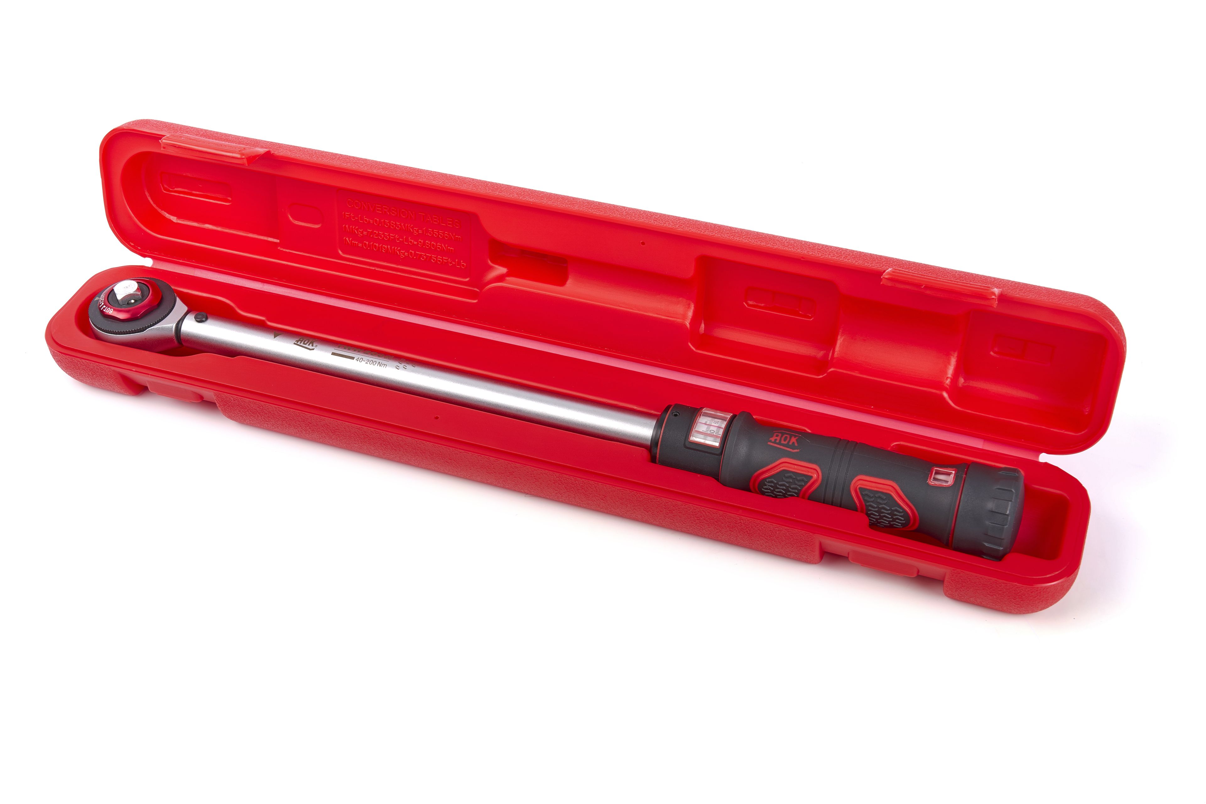 AOK 1/2 inch Momentsleutel 40-200 Nm. 120 Tands Met Doordruk Vierkant