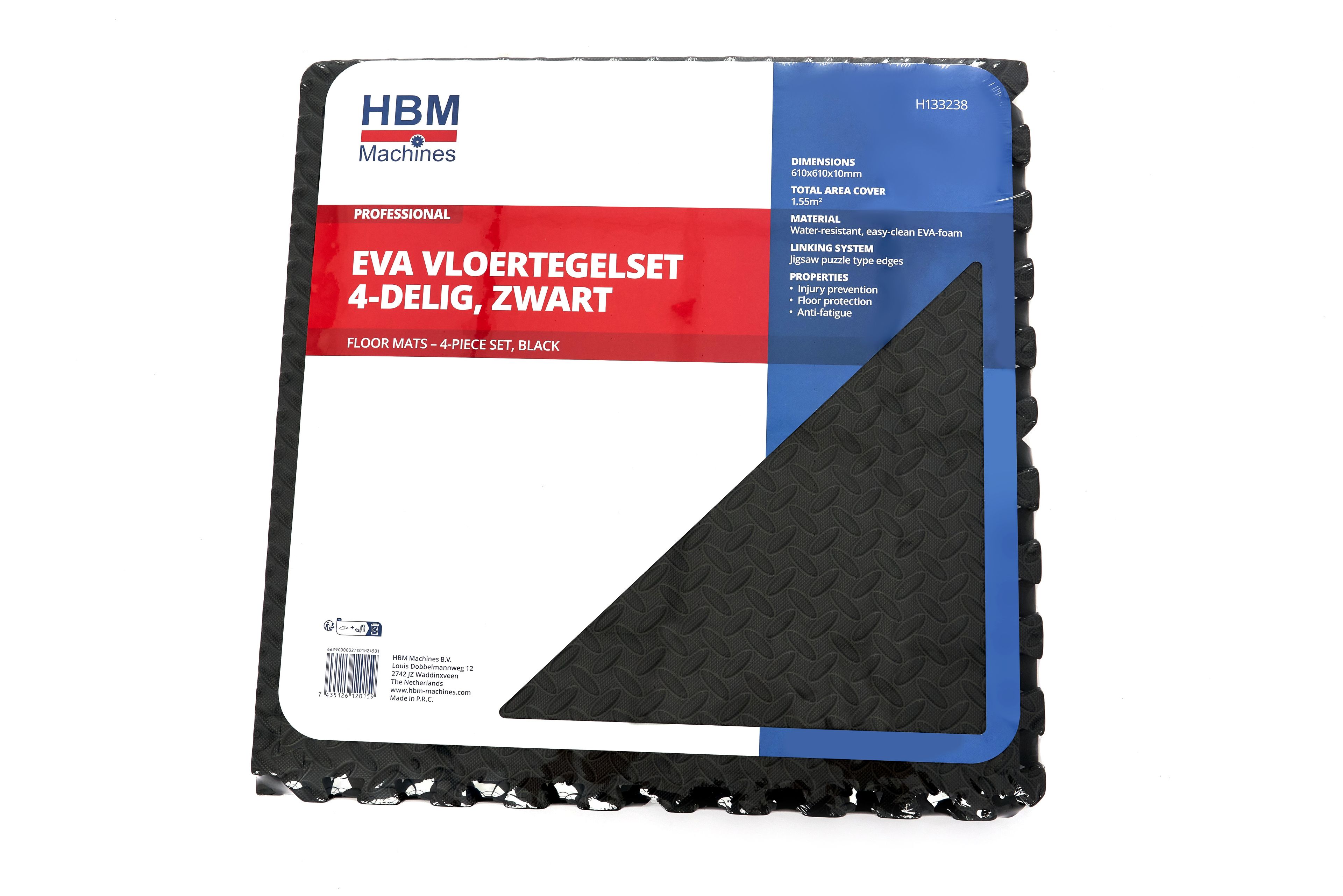 HBM Set di piastrelle per pavimenti EVA per la protezione del pavimento 4 pezzi, nero Image 9