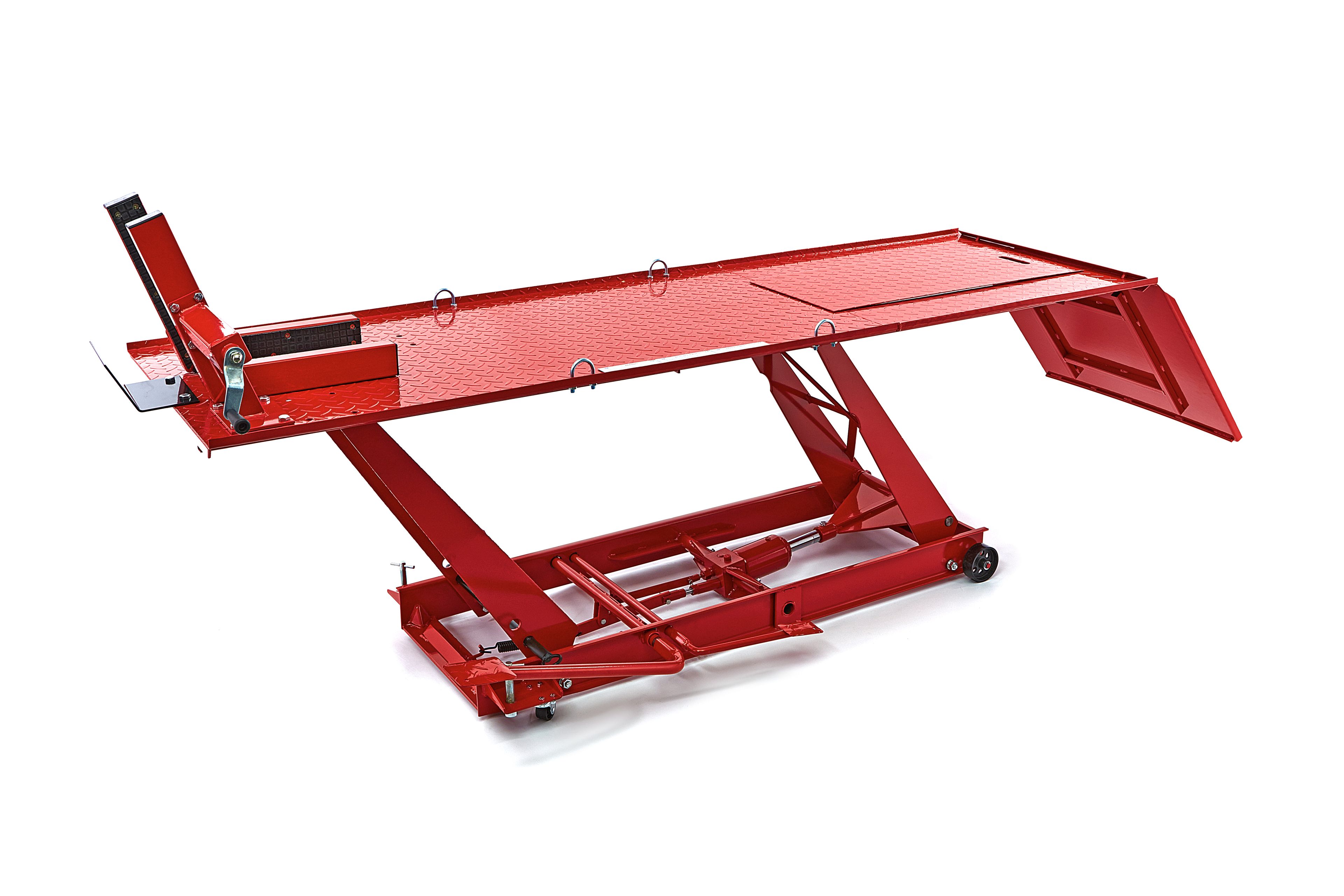 HBM 450 kg Mesa elevadora de motocicleta hidráulica con abrazadera de rueda delantera de lujo - rojo