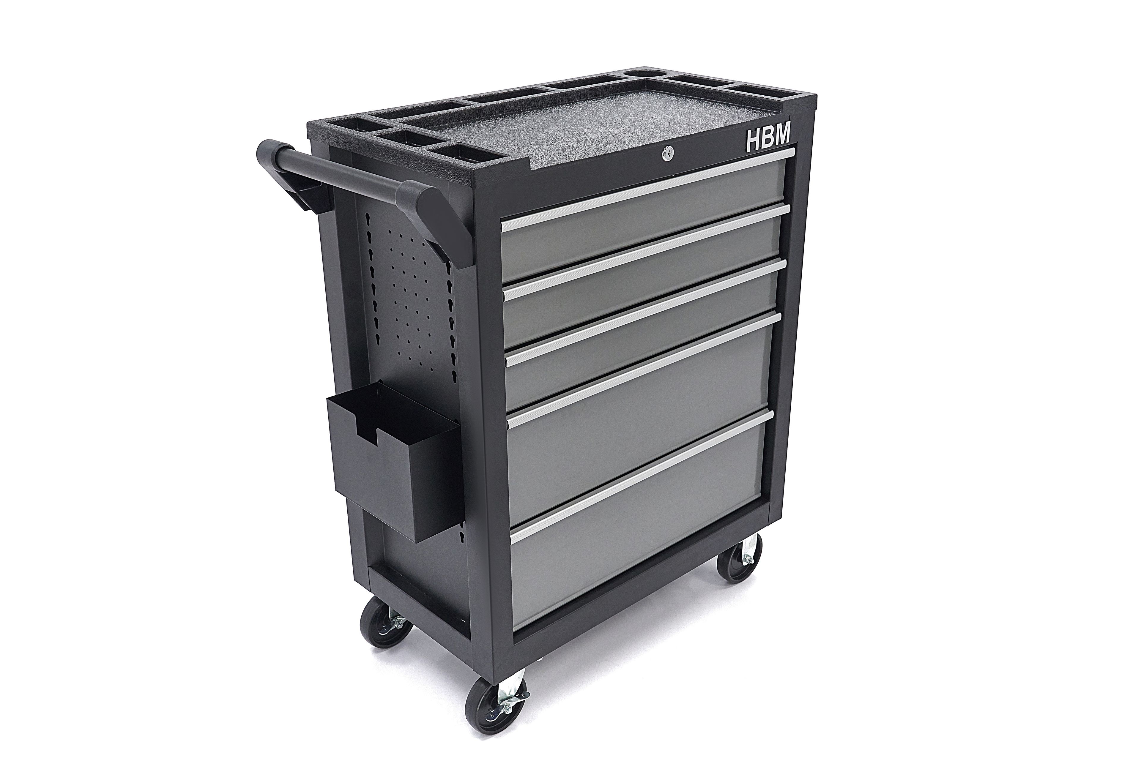 HBM deluxe gereedschapswagen, 5 laden, Klein, zwart, grijs Image 13