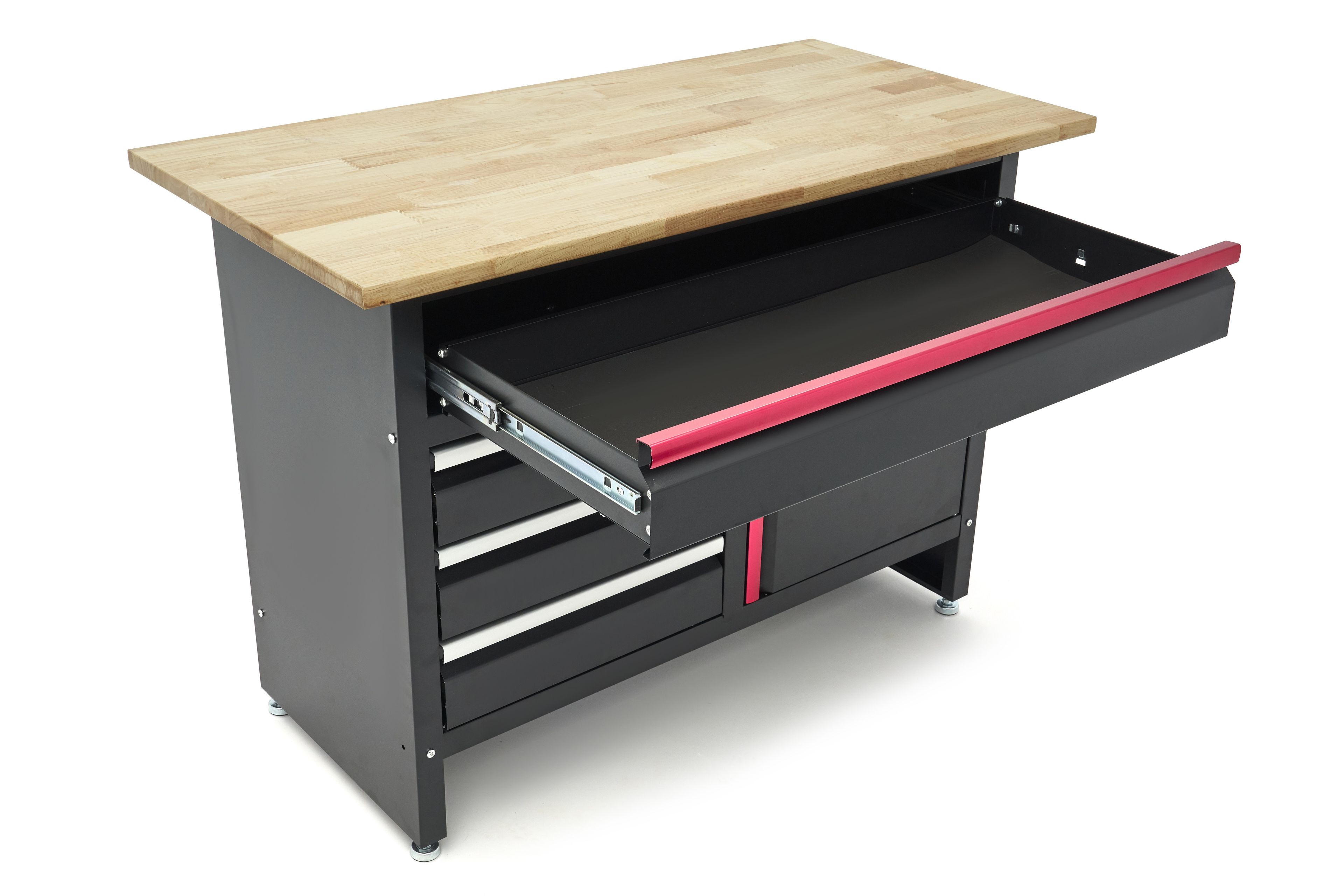 HBM Banco da lavoro da 120 cm con 4 cassetti, 1 anta e piano in legno nero Image 7