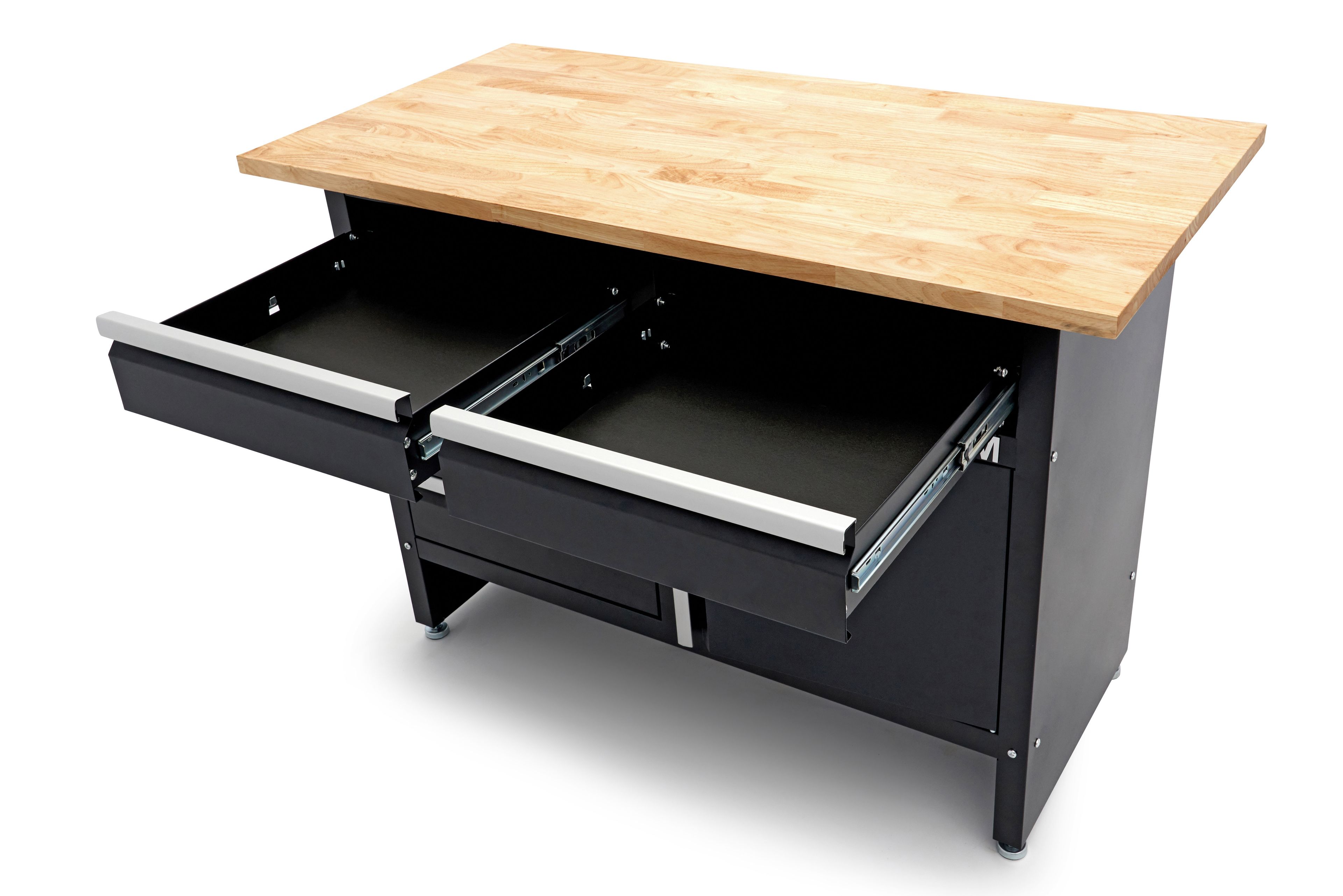 HBM banco da lavoro 120 cm con 5 cassetti e anta, piano di lavoro in legno massello, nero Image 6